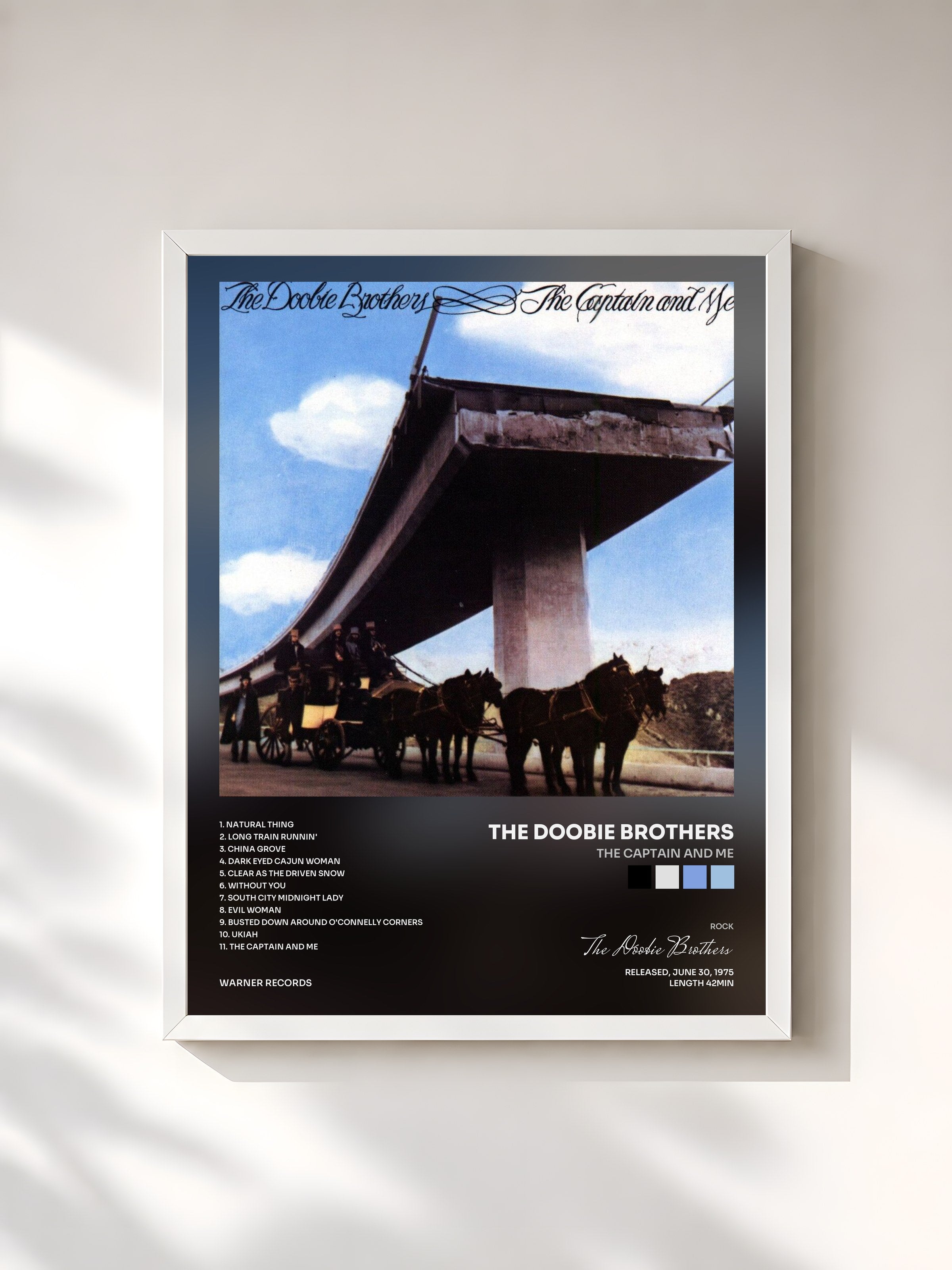 #blanc Tableau de l'album The Captain and Me de The Doobie Brothers, cadre blanc, imprimé et encadré en France