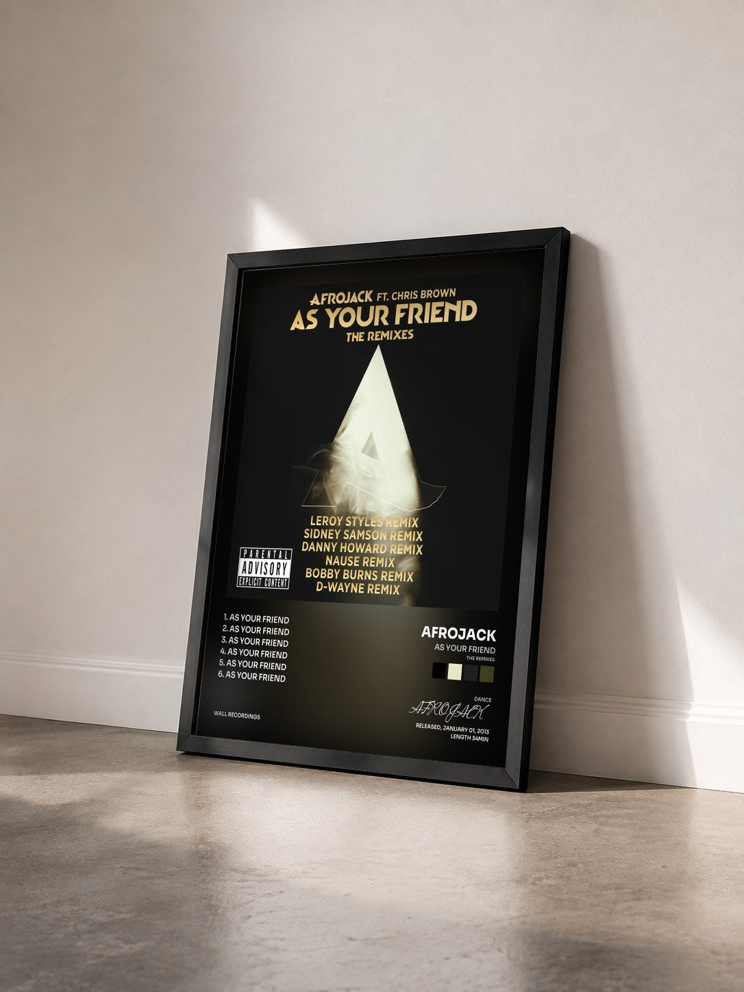 #noir Tableau de l'album As Your Friend (The Remixes) de AFROJACK vu de trois quarts, cadre noir