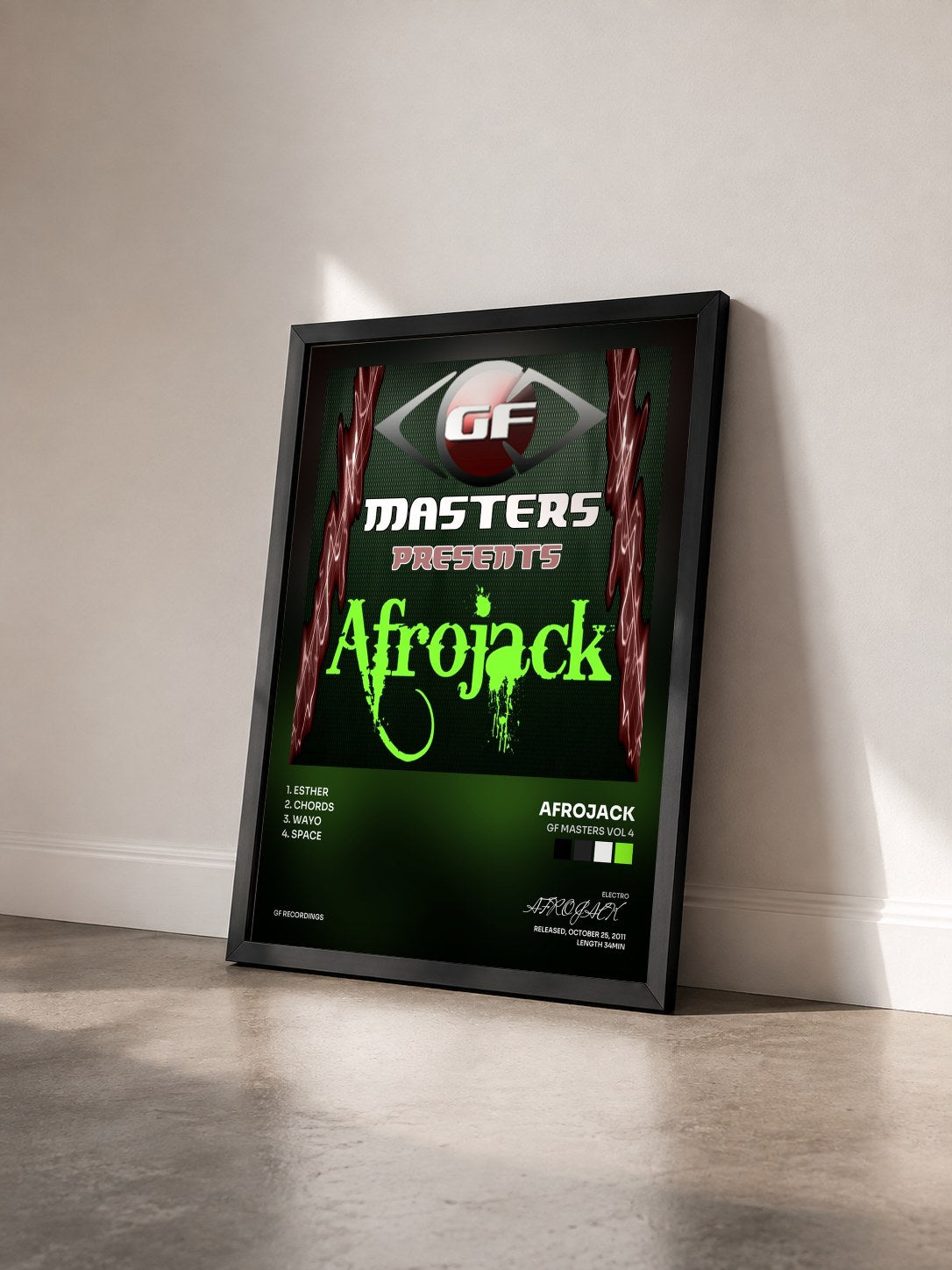 #noir Tableau de l'album GF Masters Vol 4 de AFROJACK vu de trois quarts, cadre noir