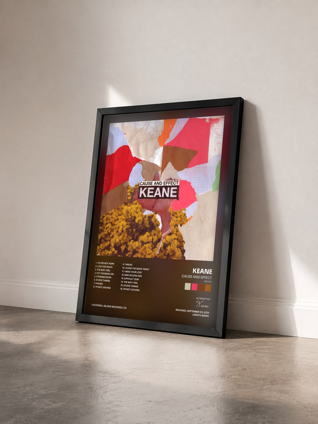 #noir Tableau de l'album Cause And Effect (Deluxe) de Keane vu de trois quarts, cadre noir