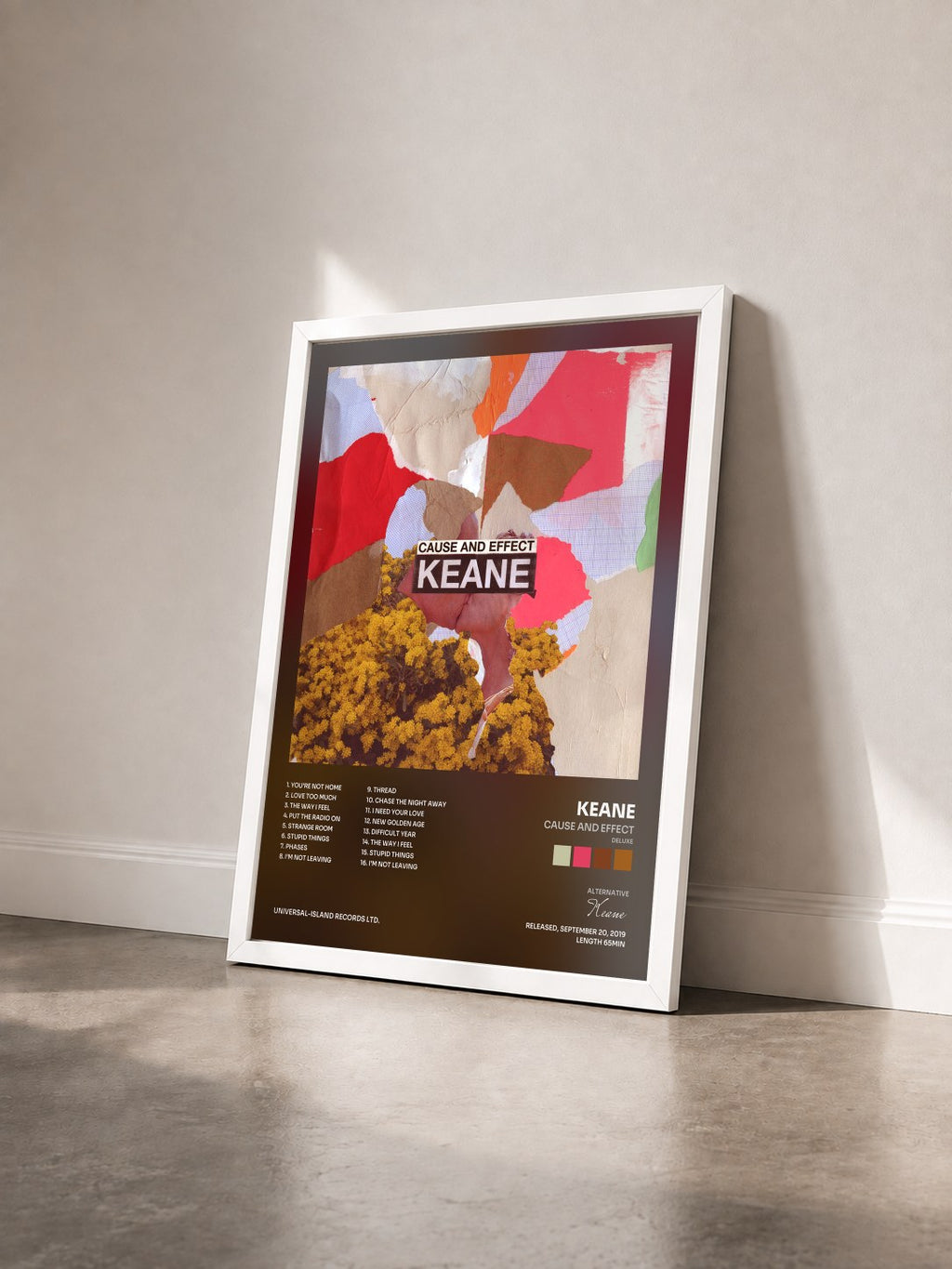 #blanc Tableau de l'album Cause And Effect (Deluxe) de Keane vu de trois quarts, cadre blanc