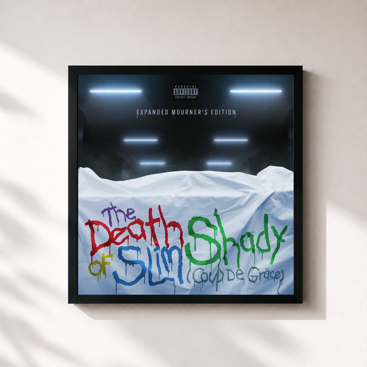 #noir Tableau carré de l'album The Death of Slim Shady (Coup De Grâce): Expanded Mourner’s Edition de Eminem, cadre noir 32x32 cm