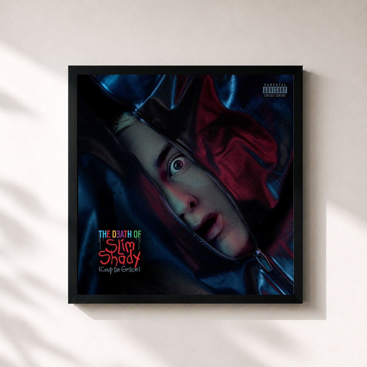 #noir Tableau carré de l'album The Death of Slim Shady (Coup De Grâce) de Eminem, cadre noir 32x32 cm