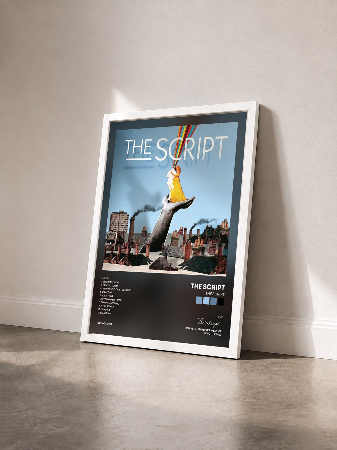 #blanc The Script de The Script en lámina enmarcada vista de tres cuartos, marco blanco