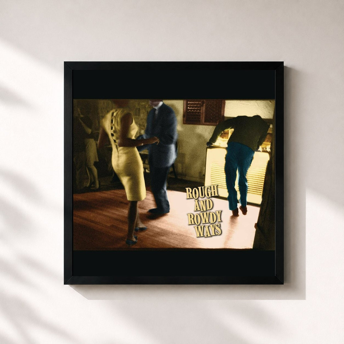 #noir Tableau carré de l'album Rough and Rowdy Ways de Bob Dylan, cadre noir 32x32 cm