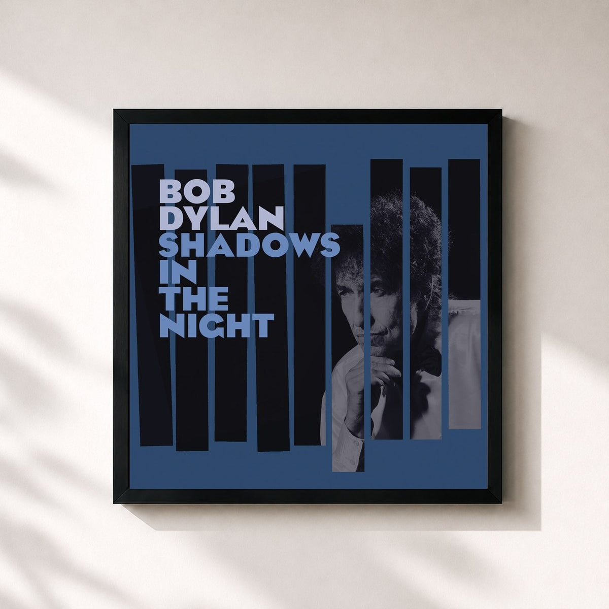 #noir Tableau carré de l'album Shadows in the Night de Bob Dylan, cadre noir 32x32 cm
