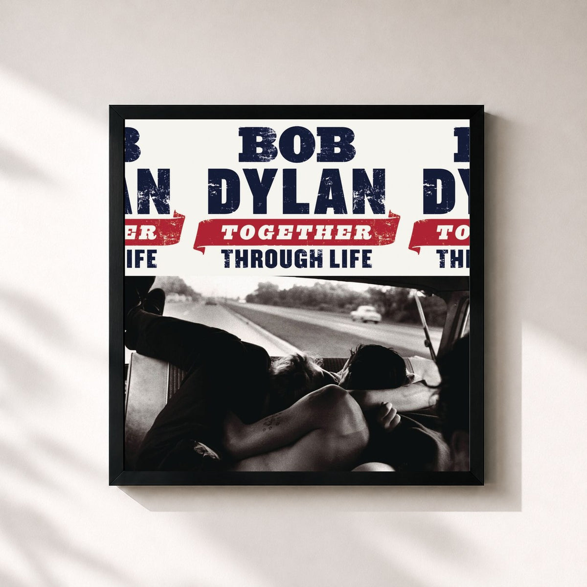 #noir Tableau carré de l'album Together Through Life de Bob Dylan, cadre noir 32x32 cm