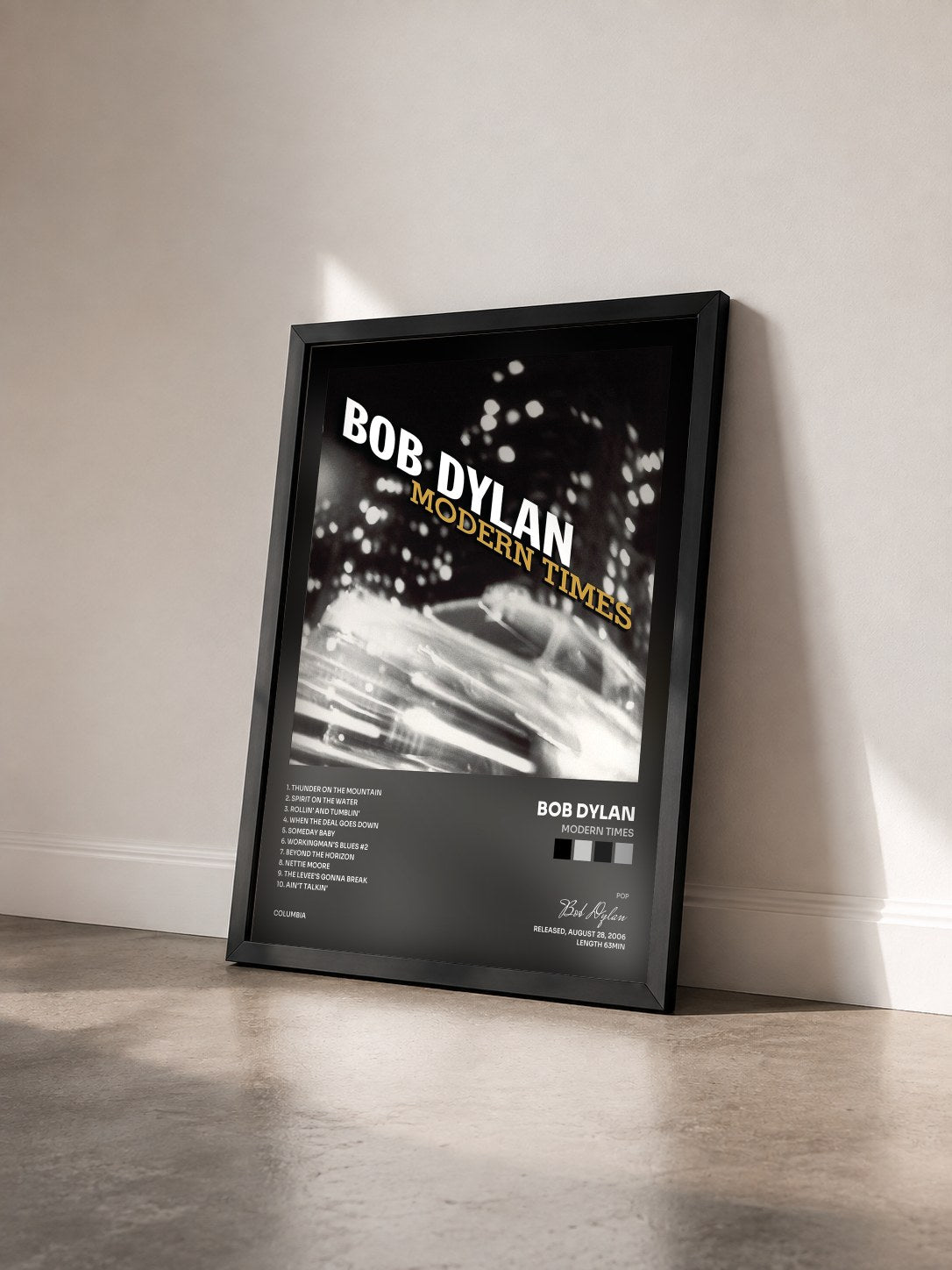 #noir Tableau de l'album Modern Times de Bob Dylan vu de trois quarts, cadre noir
