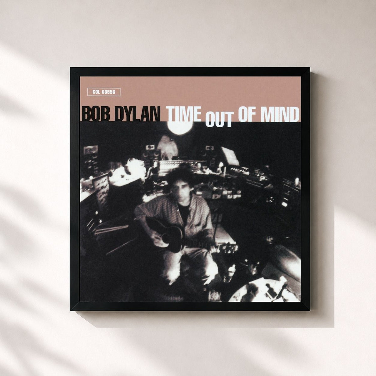 #noir Tableau carré de l'album Time Out Of Mind de Bob Dylan, cadre noir 32x32 cm