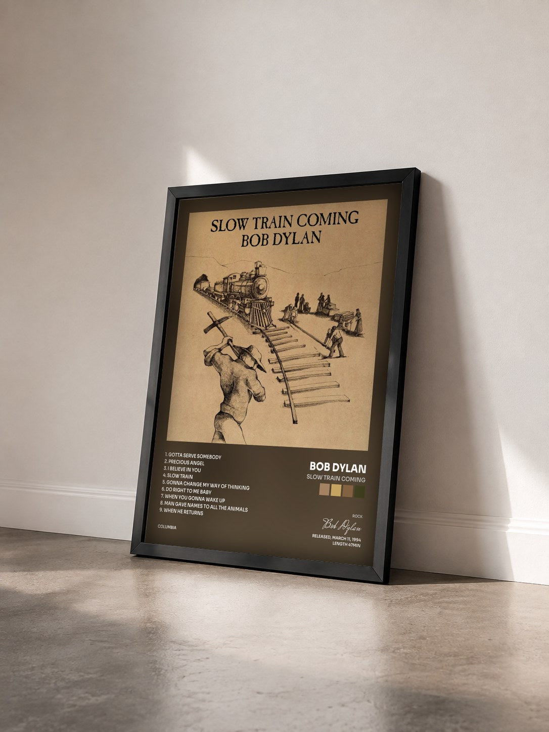 #noir Tableau de l'album Slow Train Coming de Bob Dylan vu de trois quarts, cadre noir