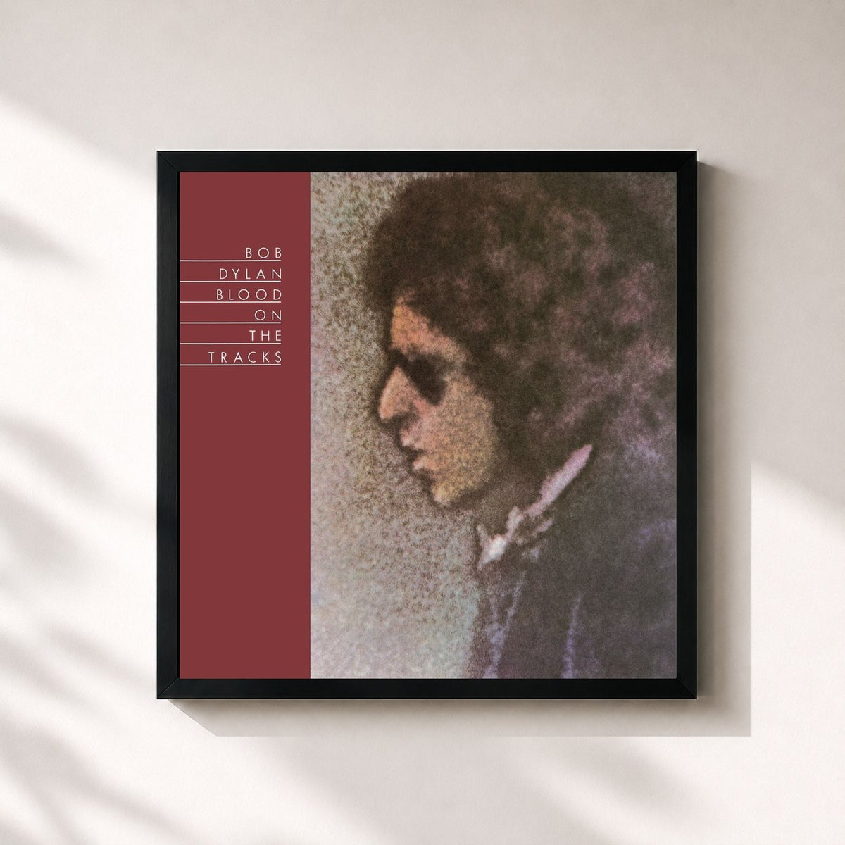 #noir Tableau carré de l'album Blood On The Tracks de Bob Dylan, cadre noir 32x32 cm