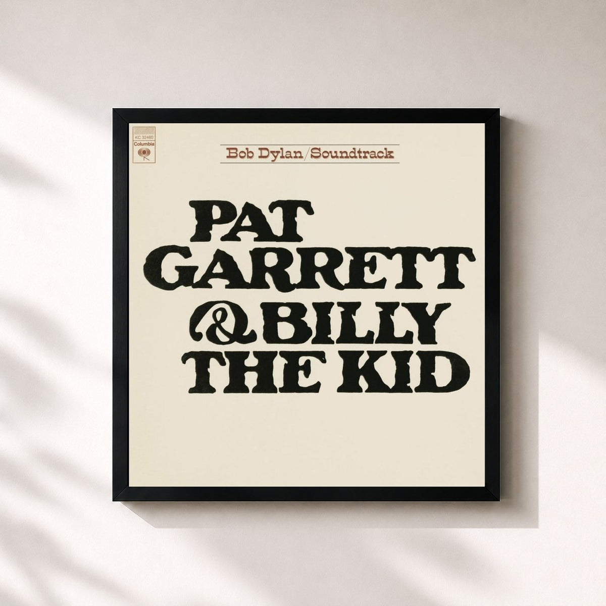 #noir Tableau carré de l'album Pat Garrett & Billy The Kid (Soundtrack From The Motion Picture) de Bob Dylan, cadre noir 32x32 cm