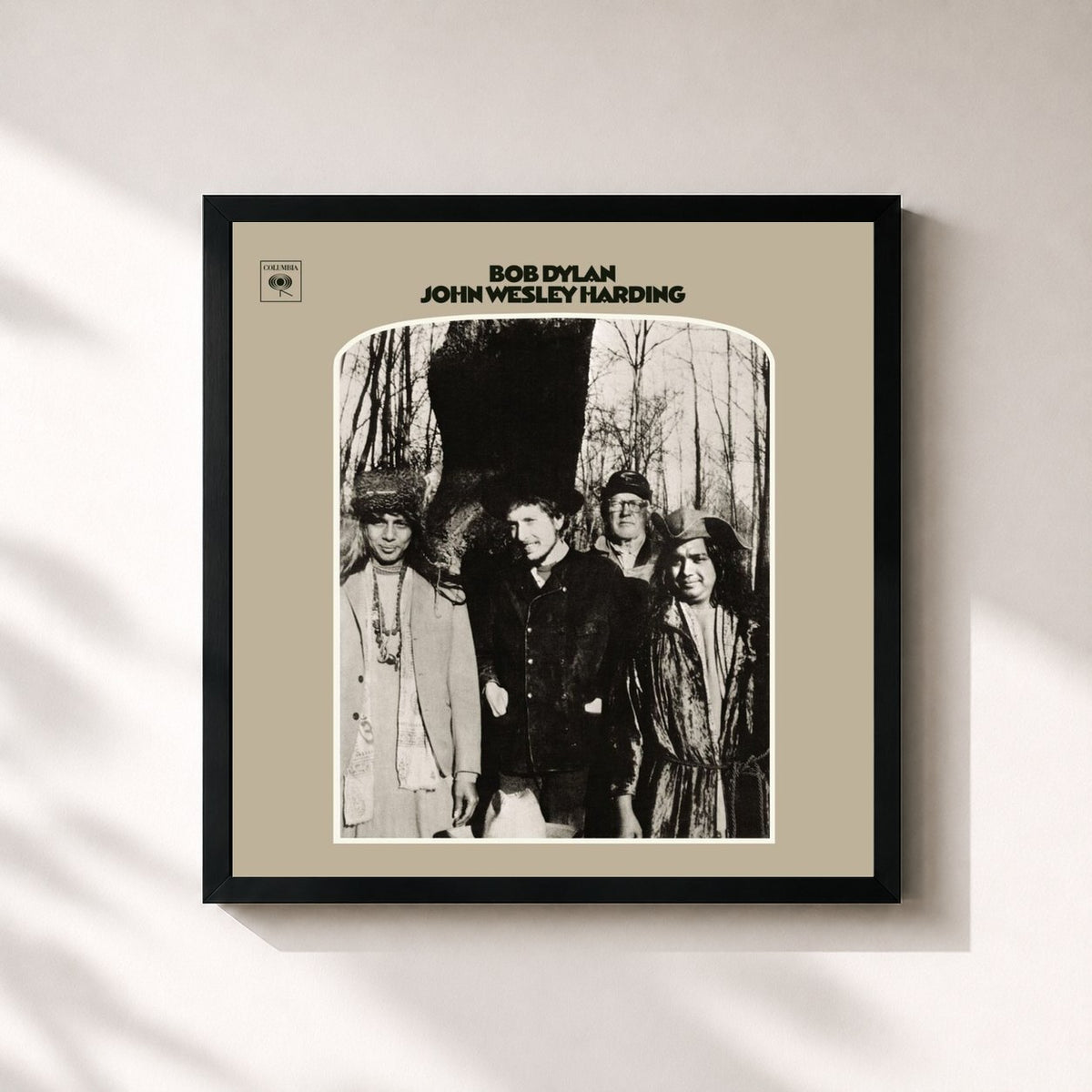 #noir Tableau carré de l'album John Wesley Harding de Bob Dylan, cadre noir 32x32 cm