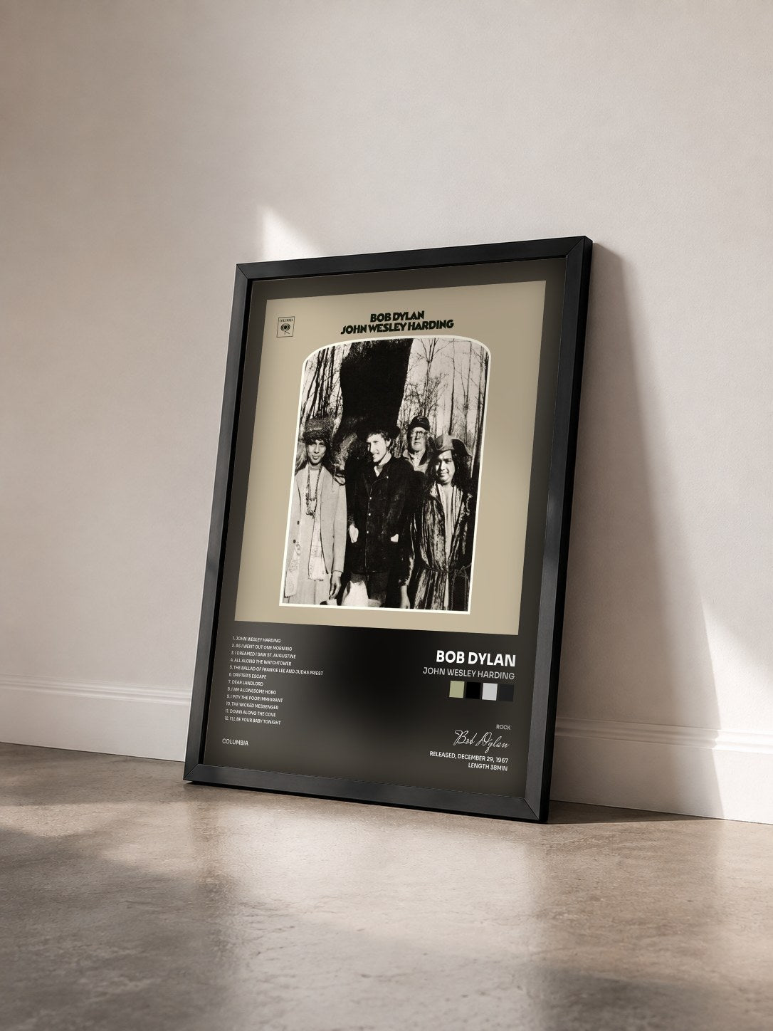#noir Tableau de l'album John Wesley Harding de Bob Dylan vu de trois quarts, cadre noir
