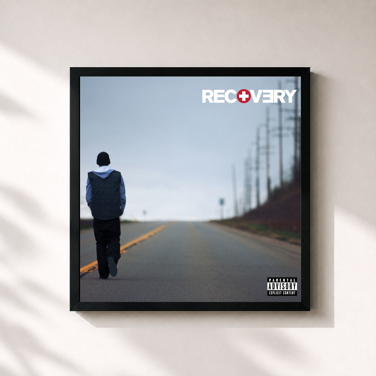 #noir Recovery di Eminem in stampa quadrata incorniciata, cornice nera 32x32 cm