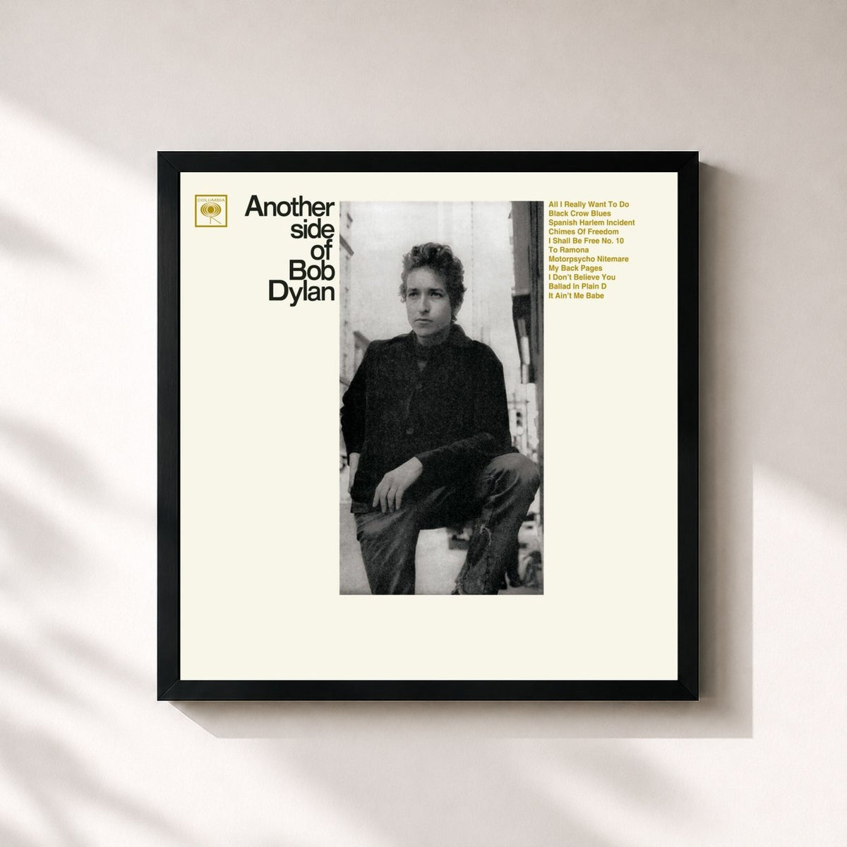 #noir Tableau carré de l'album Another Side Of Bob Dylan de Bob Dylan, cadre noir 32x32 cm