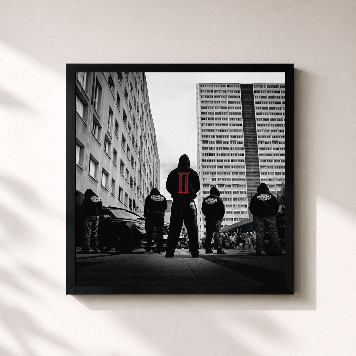 #noir Tableau carré de l'album CAPITALE DU CRIME RADIO, vol. 2 de La Fouine, cadre noir 32x32 cm