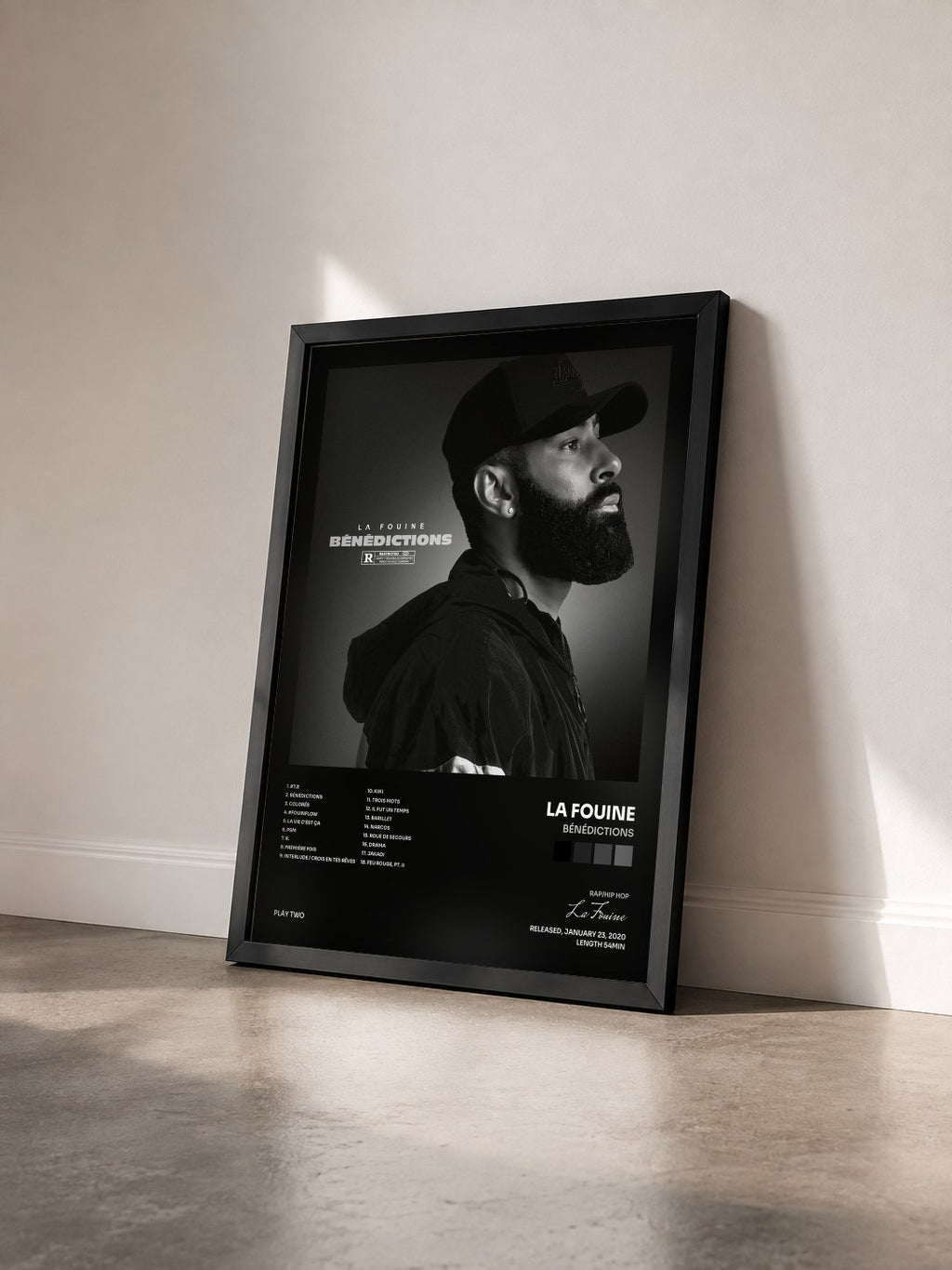 #noir Tableau de l'album Bénédictions de La Fouine vu de trois quarts, cadre noir