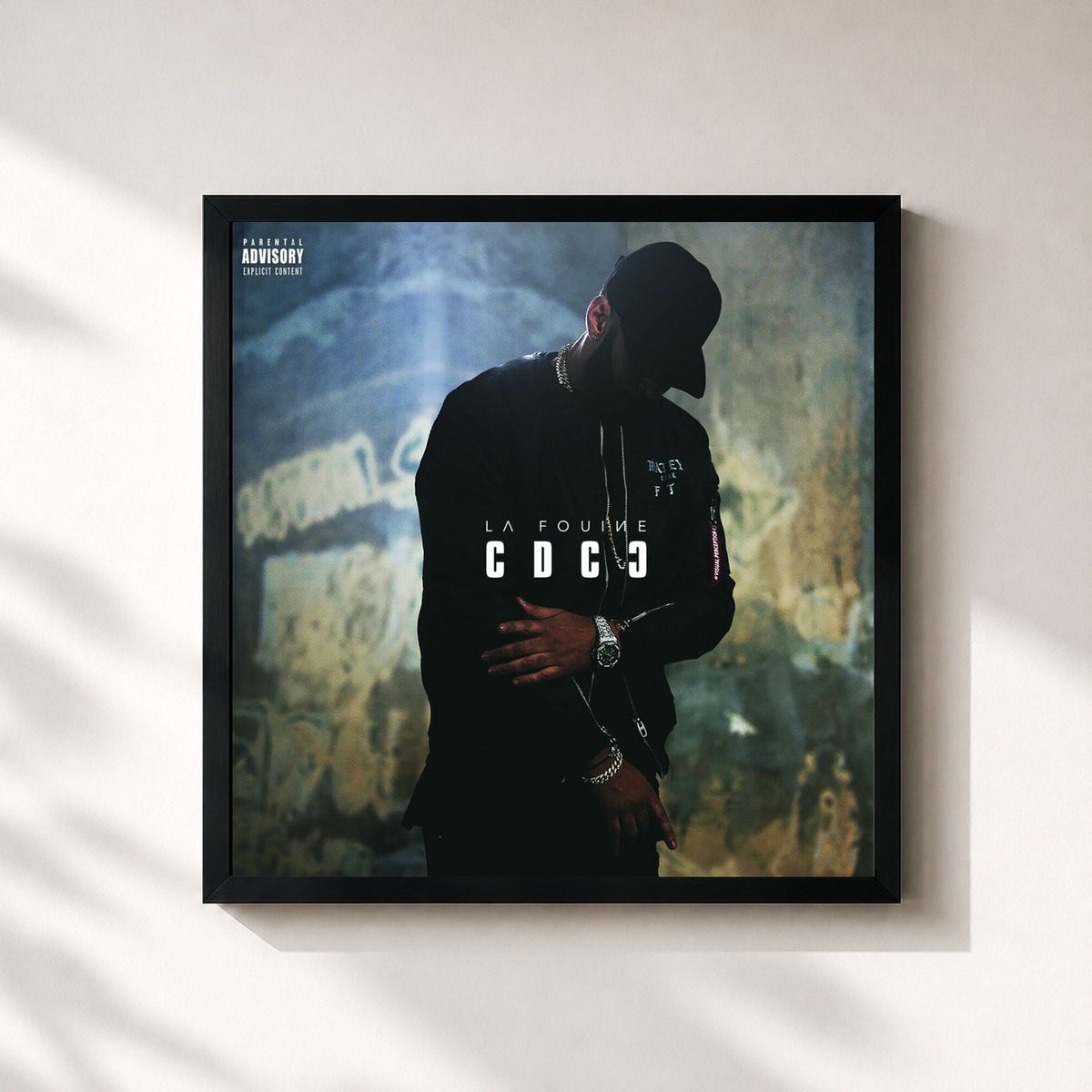 #noir Tableau carré de l'album CDCC de La Fouine, cadre noir 32x32 cm