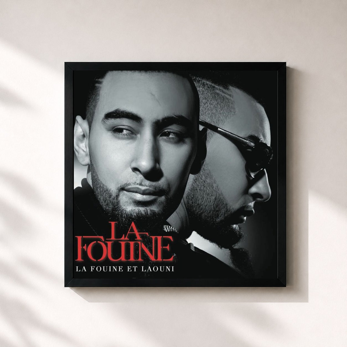 #noir Tableau carré de l'album La Fouine et Laouni de La Fouine, cadre noir 32x32 cm