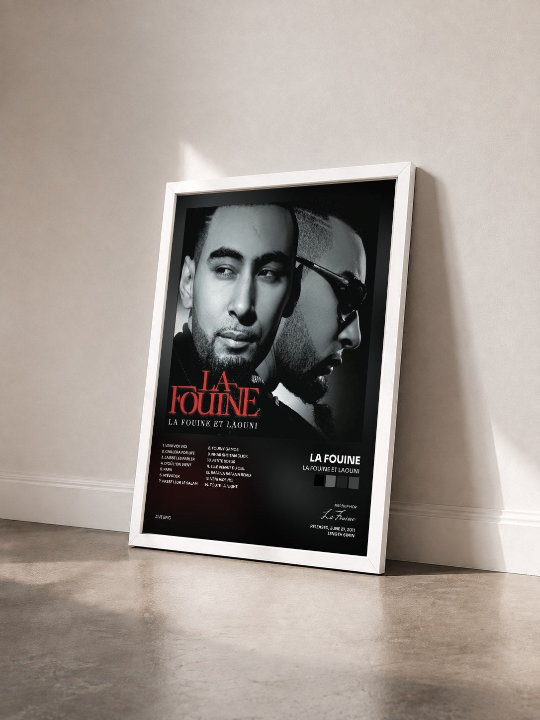 #blanc Tableau de l'album La Fouine et Laouni de La Fouine vu de trois quarts, cadre blanc