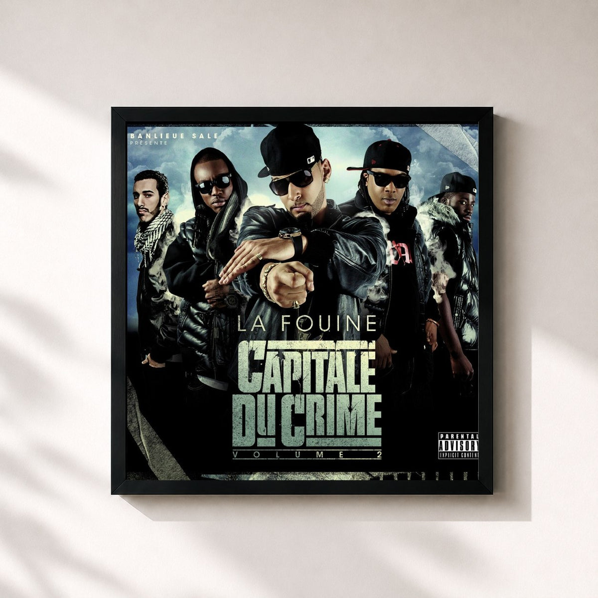 #noir Tableau carré de l'album Capitale Du Crime Volume 2 de La Fouine, cadre noir 32x32 cm