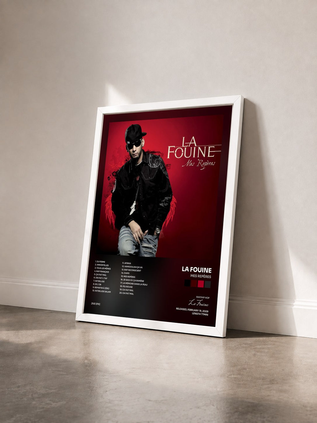#blanc Tableau de l'album Mes Repères de La Fouine vu de trois quarts, cadre blanc