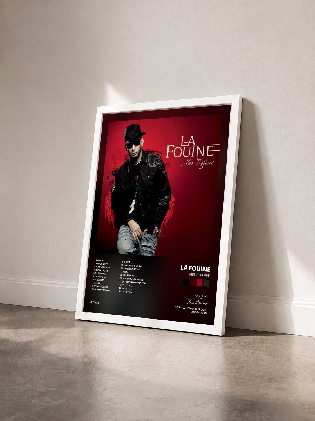 #blanc Tableau de l'album Mes Repères de La Fouine vu de trois quarts, cadre blanc