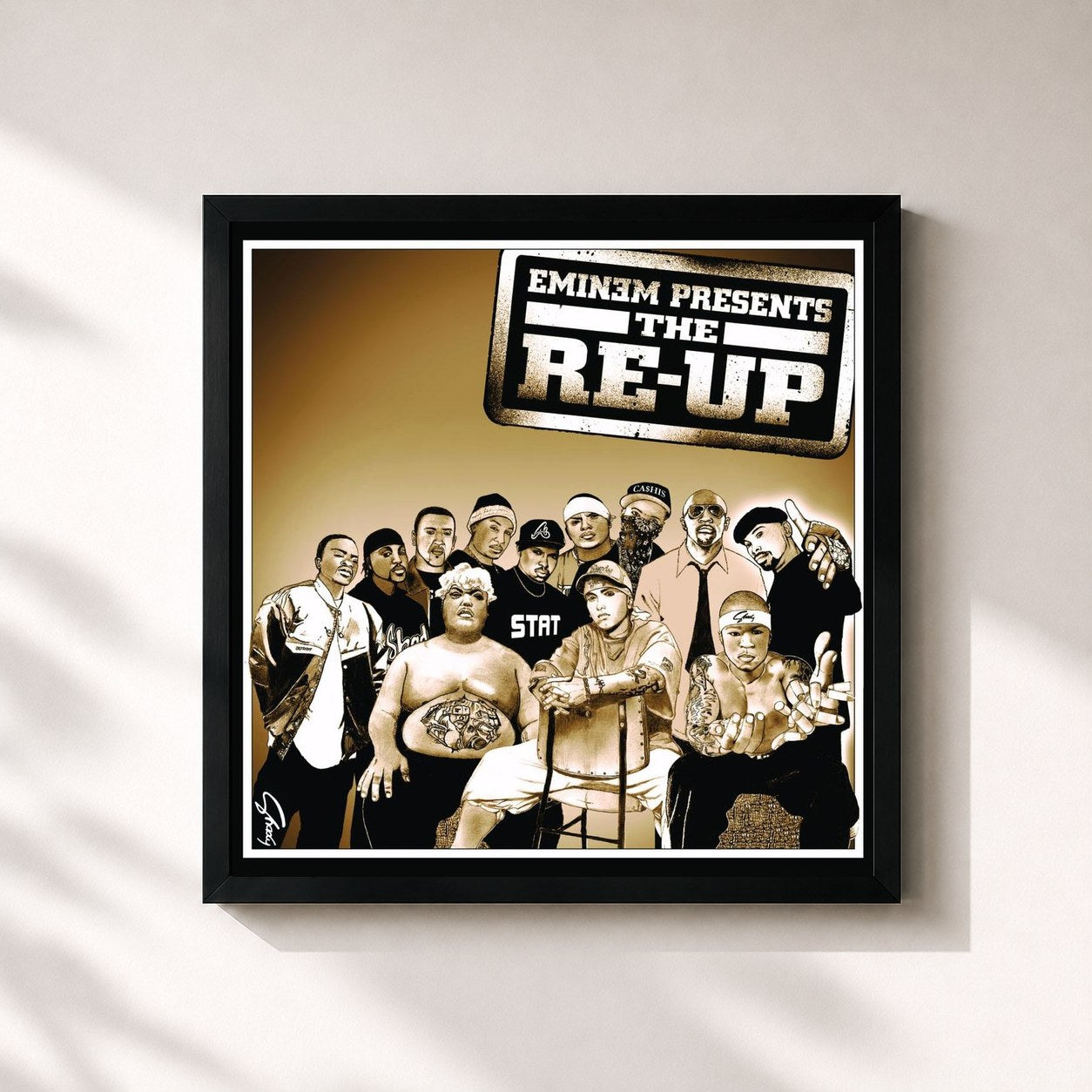 #noir Tableau carré de l'album Eminem Presents The Re-Up de Eminem, cadre noir 32x32 cm