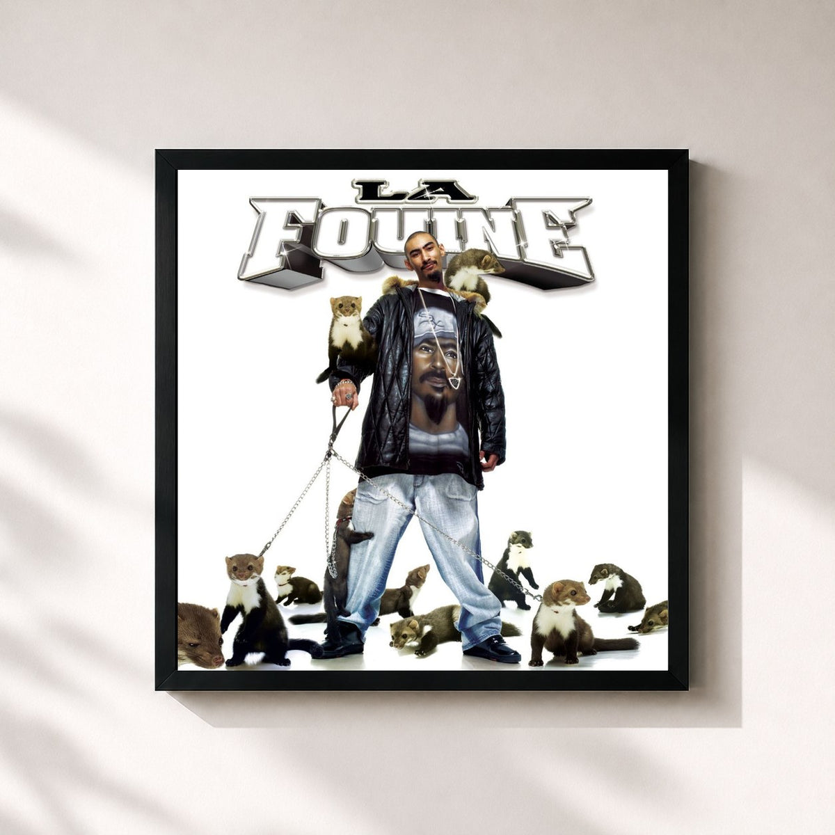 #noir Tableau carré de l'album Bourré Au Son de La Fouine, cadre noir 32x32 cm