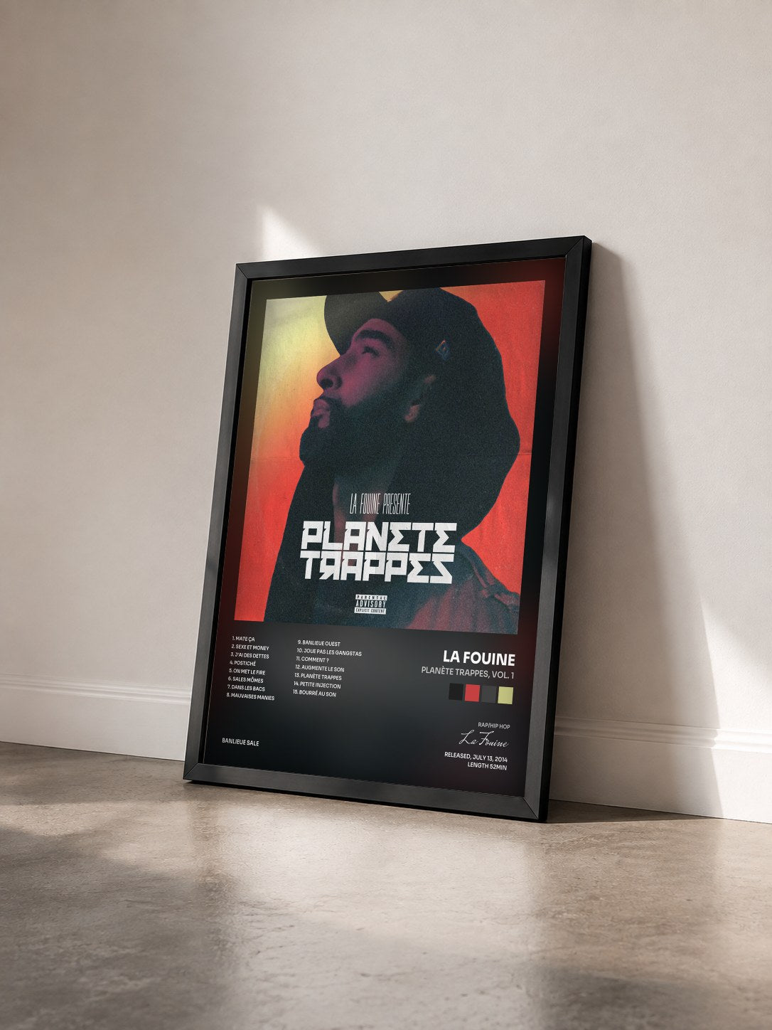 #noir Tableau de l'album Planète Trappes, Vol. 1 de La Fouine vu de trois quarts, cadre noir