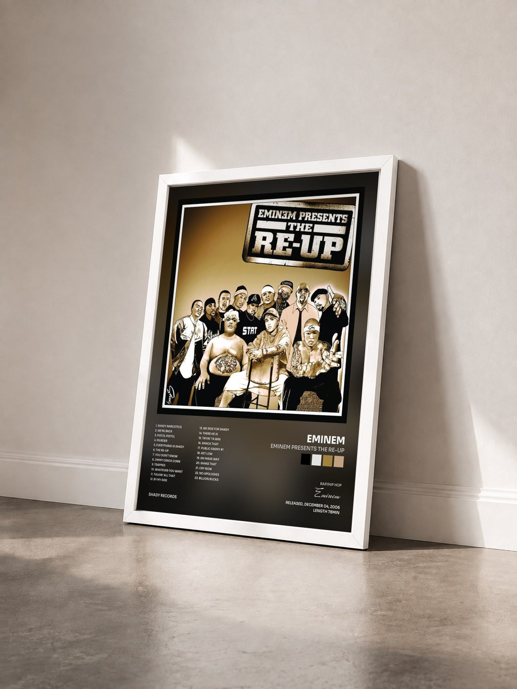 #blanc Tableau de l'album Eminem Presents The Re-Up de Eminem vu de trois quarts, cadre blanc