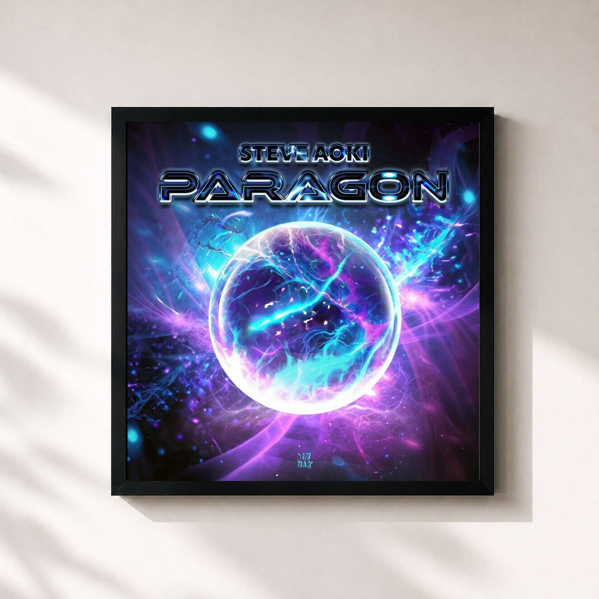 #noir Tableau carré de l'album Paragon de Steve Aoki, cadre noir 32x32 cm