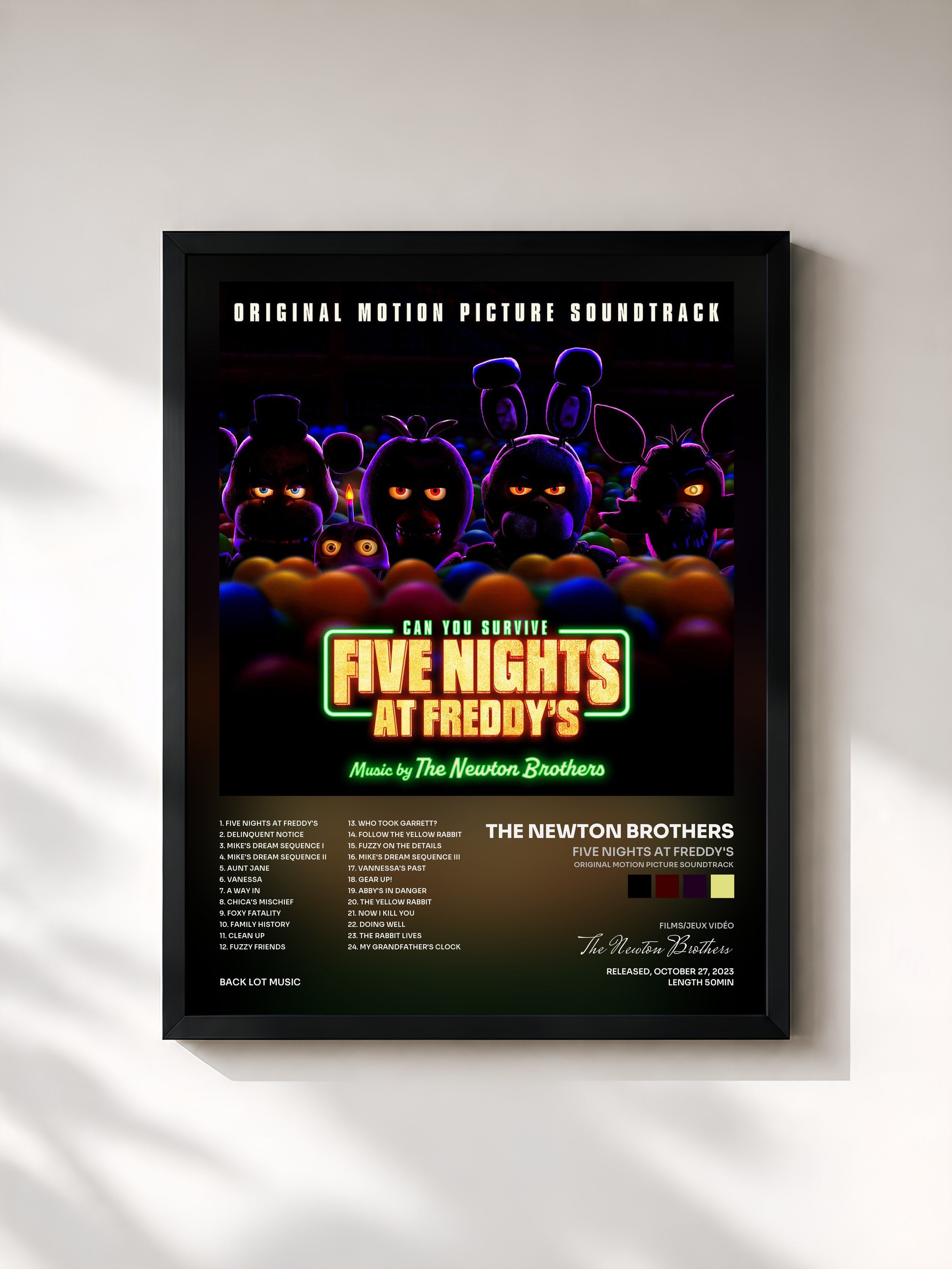 #noir Tableau de l'album Five Nights at Freddy's (Original Motion Picture Soundtrack) de The Newton Brothers, cadre noir, imprimé et encadré en France