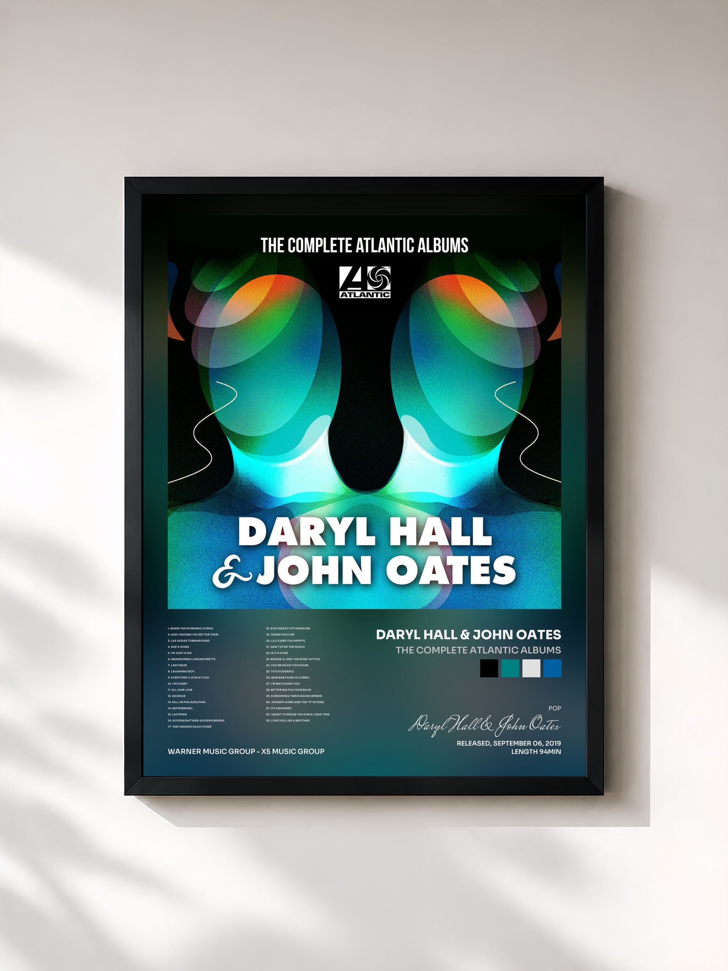 #noir Tableau de l'album The Complete Atlantic Albums de Daryl Hall & John Oates, cadre noir, imprimé et encadré en France
