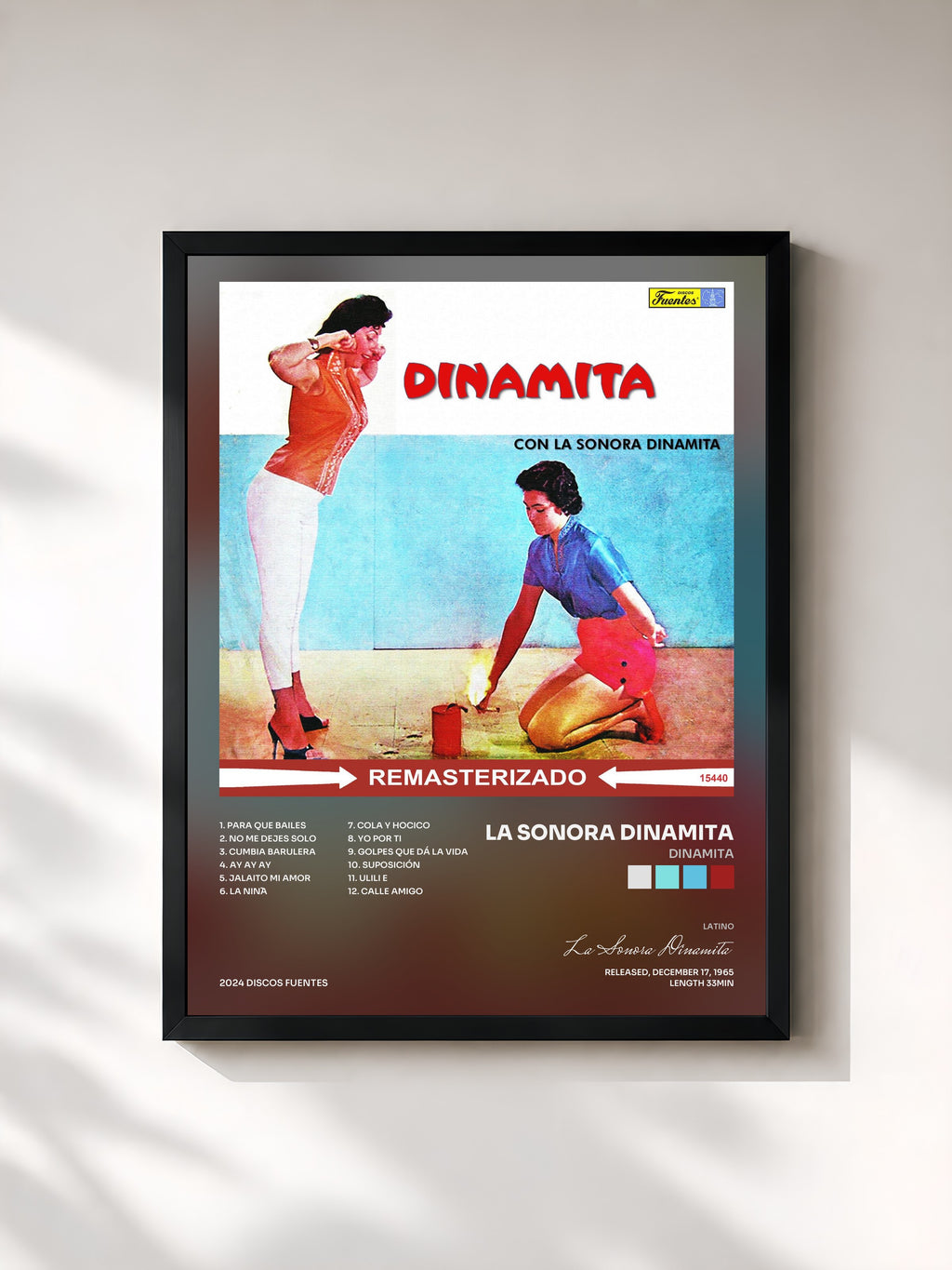 #noir Tableau de l'album Dinamita de La Sonora Dinamita, cadre noir, imprimé et encadré en France
