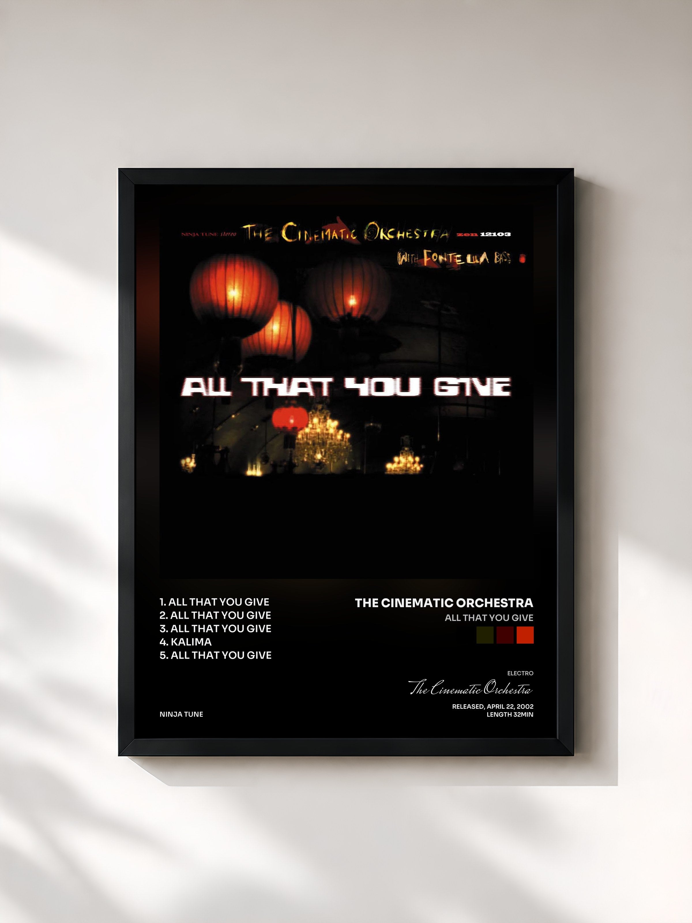 #noir Tableau de l'album All That You Give de The Cinematic Orchestra, cadre noir, imprimé et encadré en France