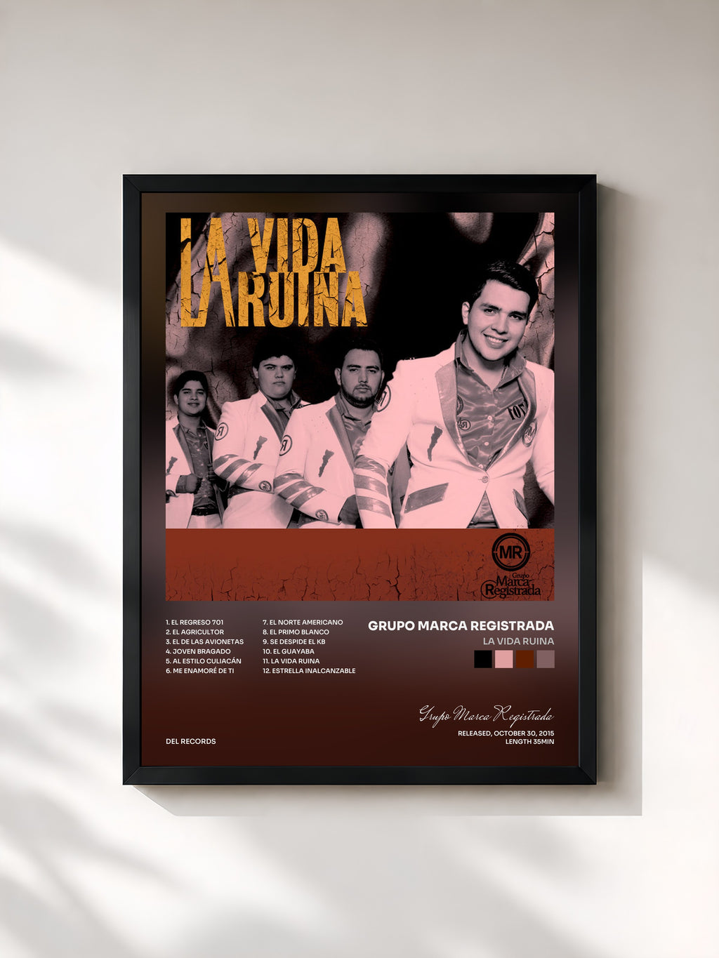 #noir Tableau de l'album La Vida Ruina de Grupo Marca Registrada, cadre noir, imprimé et encadré en France