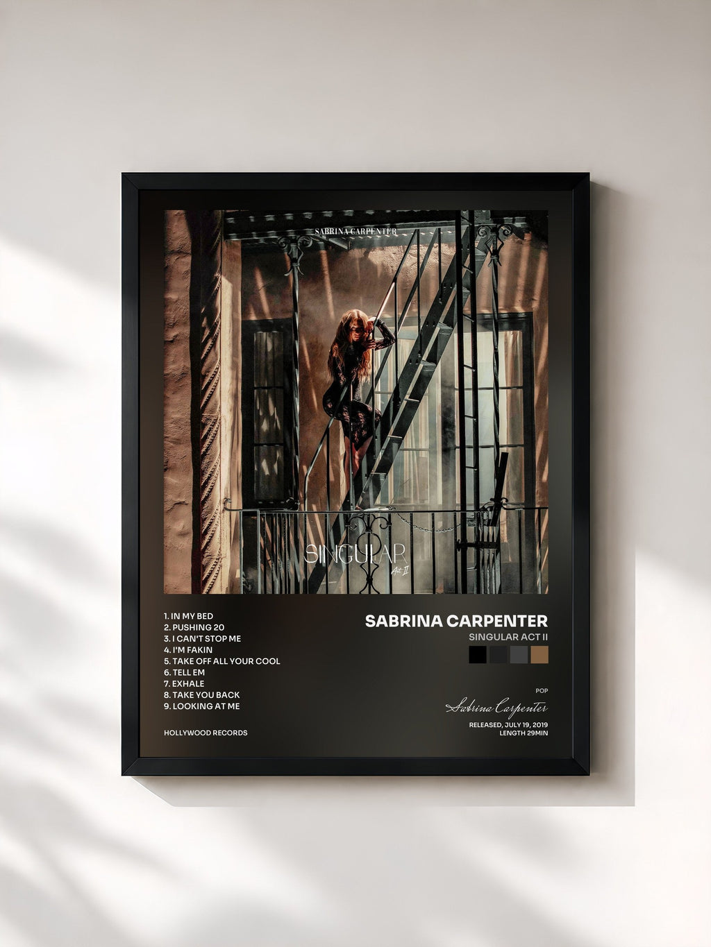 #noir Singular Act II by Sabrina Carpenter as a framed art print, black frame, printed and framed in France