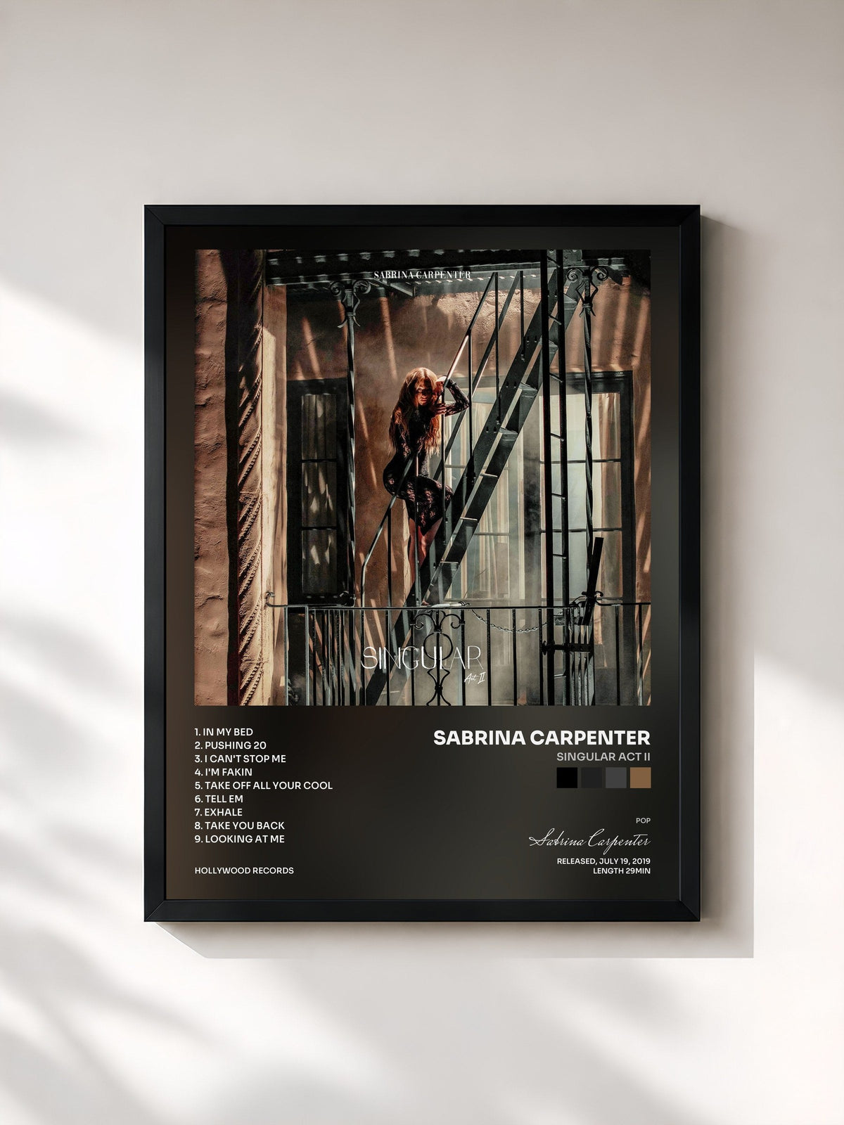 #noir Tableau de l'album Singular Act II de Sabrina Carpenter, cadre noir, imprimé et encadré en France