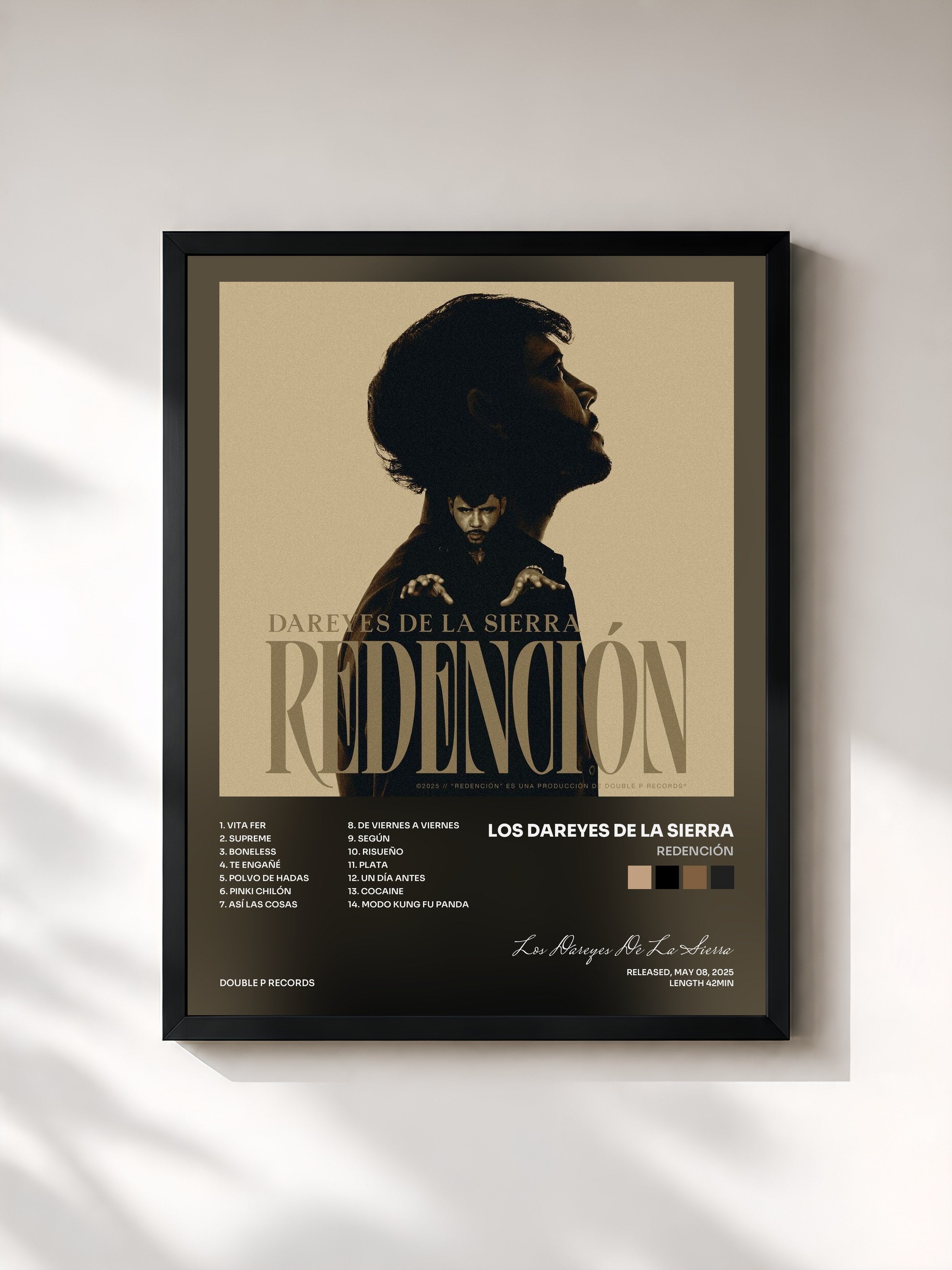 #noir Tableau de l'album Redención de Los Dareyes De La Sierra, cadre noir, imprimé et encadré en France