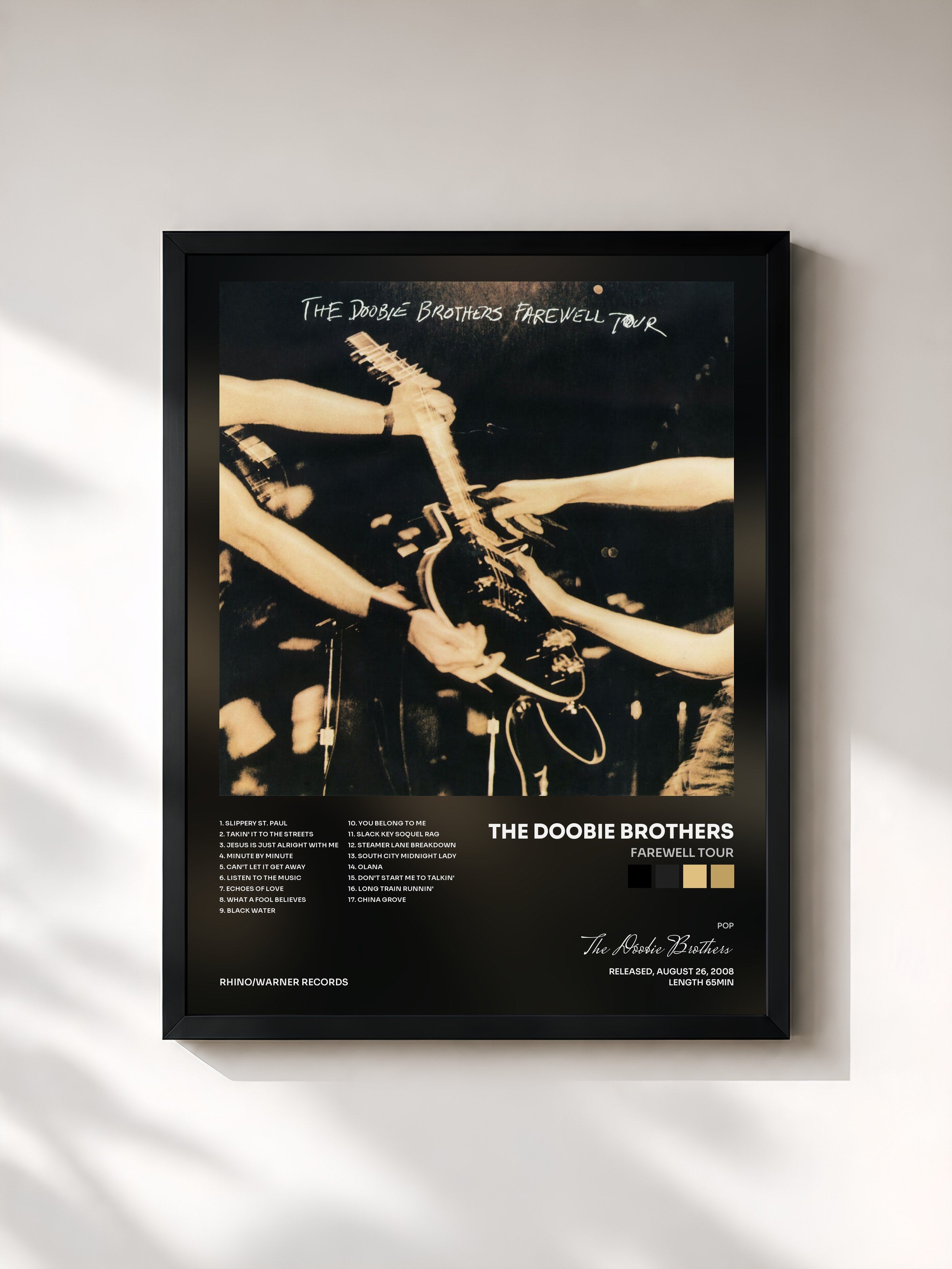 #noir Tableau de l'album Farewell Tour de The Doobie Brothers, cadre noir, imprimé et encadré en France
