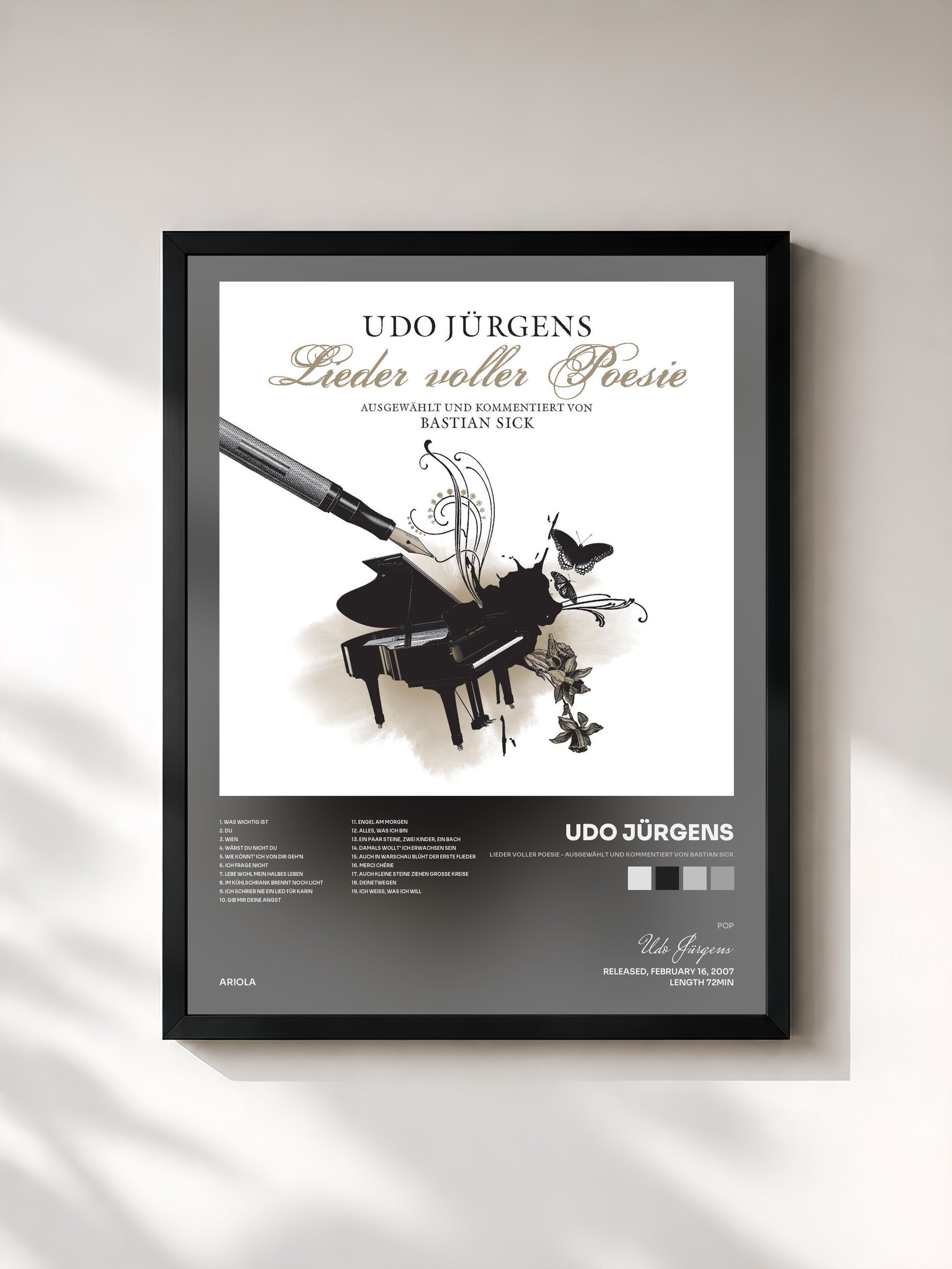 #noir Tableau de l'album Lieder voller Poesie - ausgewählt und kommentiert von Bastian Sick de Udo Jürgens, cadre noir, imprimé et encadré en France