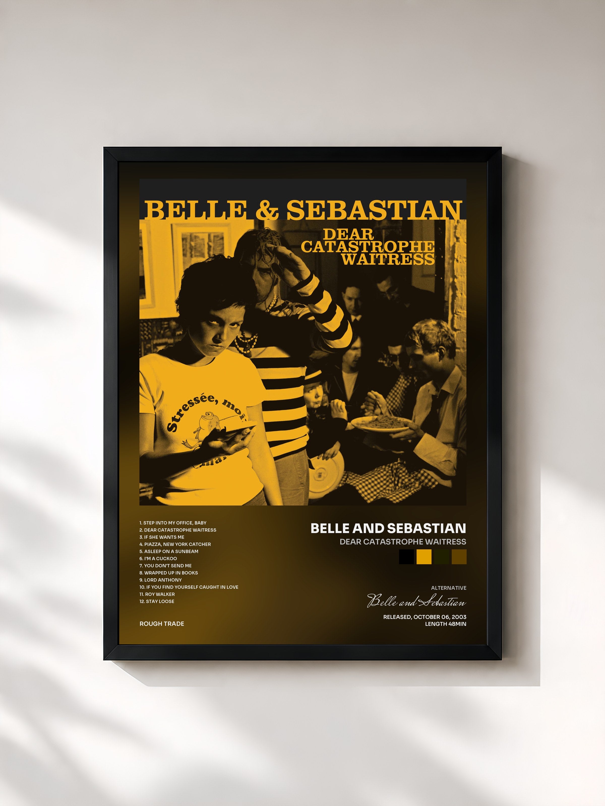 #noir Tableau de l'album Dear Catastrophe Waitress de Belle and Sebastian, cadre noir, imprimé et encadré en France