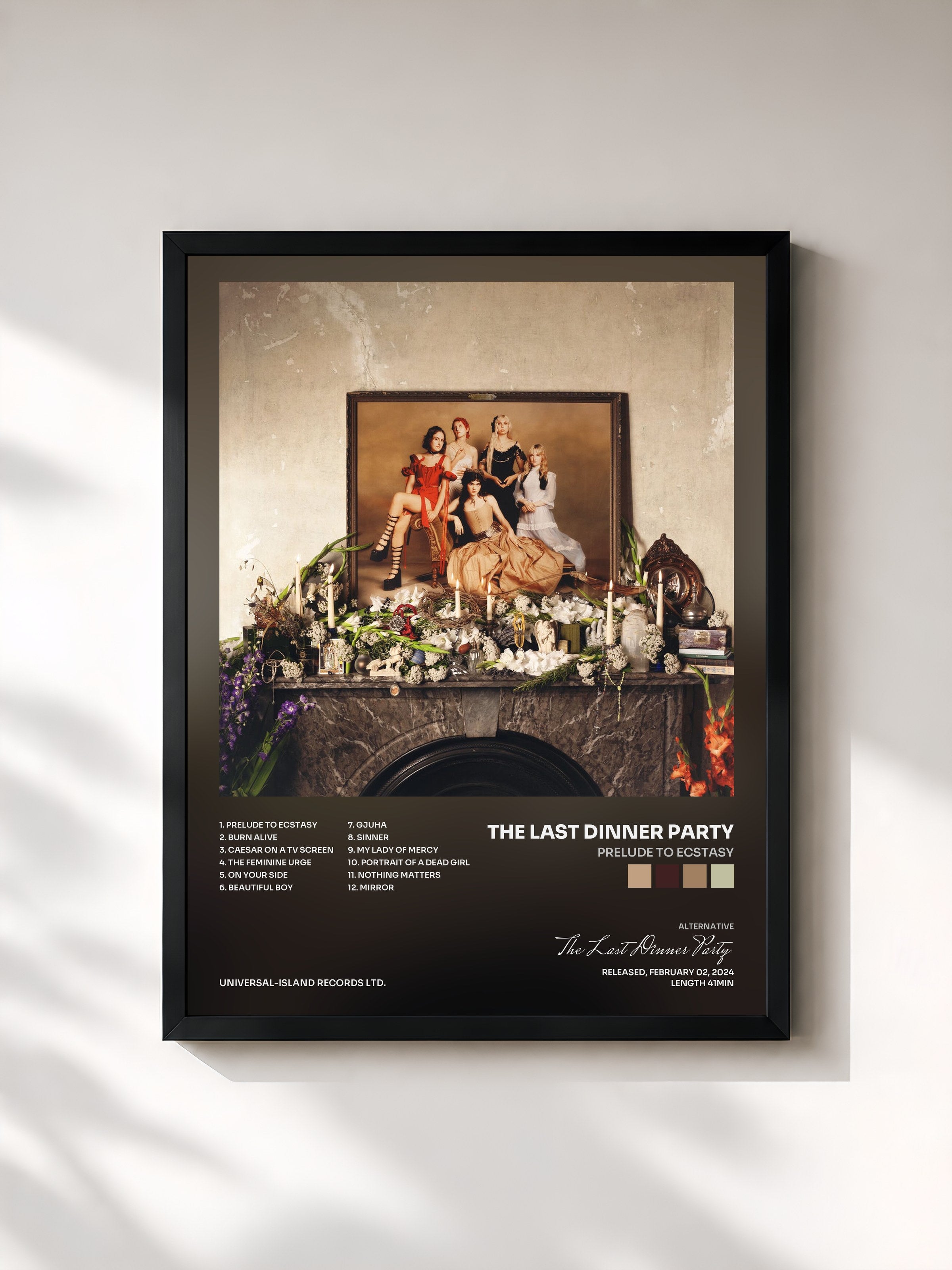 #noir Tableau de l'album Prelude to Ecstasy de The Last Dinner Party, cadre noir, imprimé et encadré en France