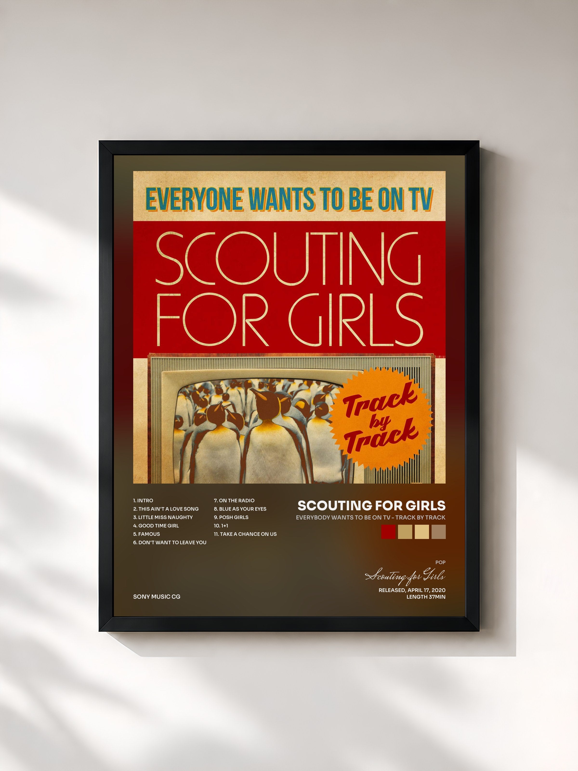 #noir Tableau de l'album Everybody Wants To Be On TV - Track by Track de Scouting for Girls, cadre noir, imprimé et encadré en France