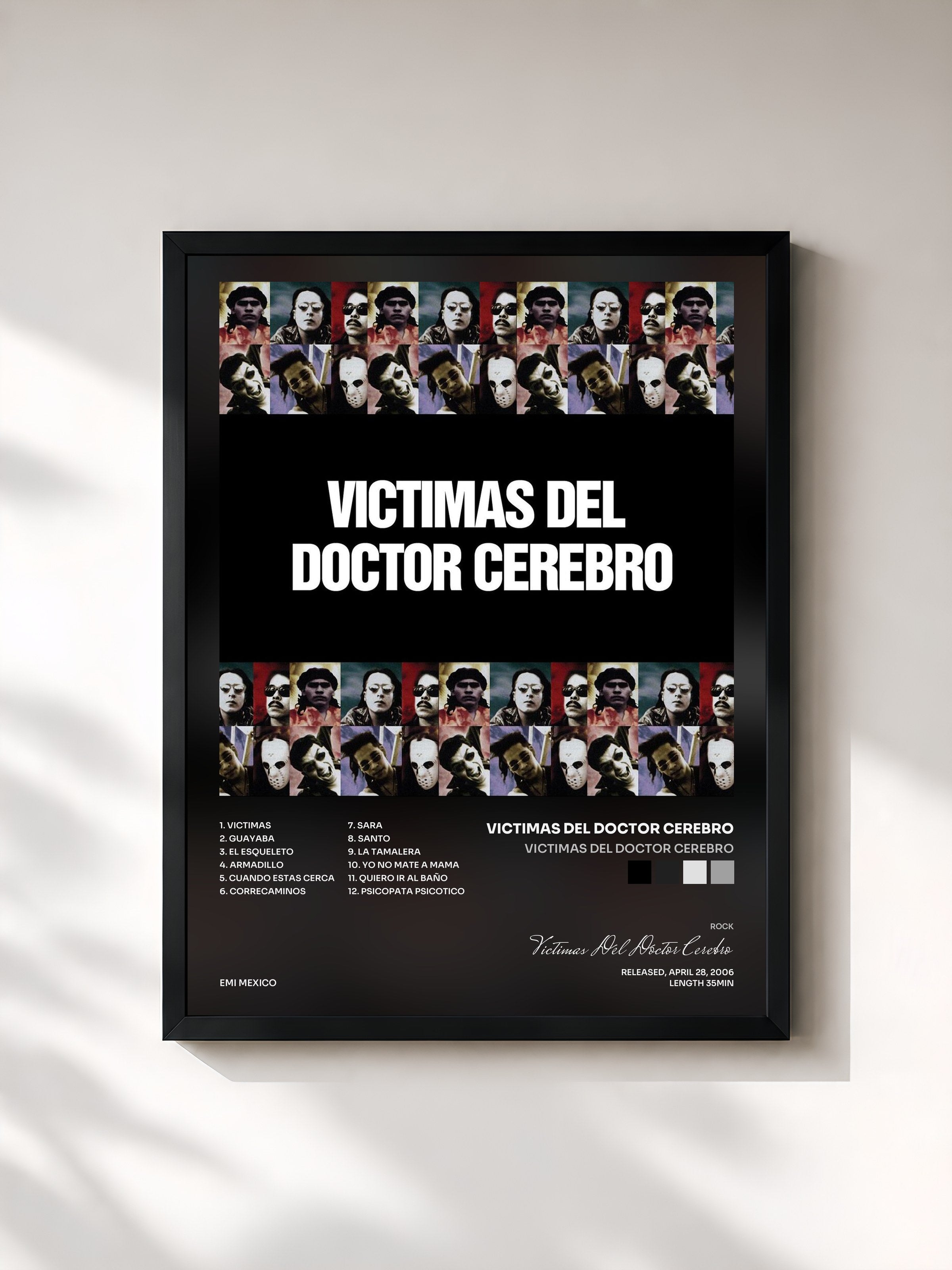 #noir Tableau de l'album Victimas Del Doctor Cerebro de Victimas Del Doctor Cerebro, cadre noir, imprimé et encadré en France
