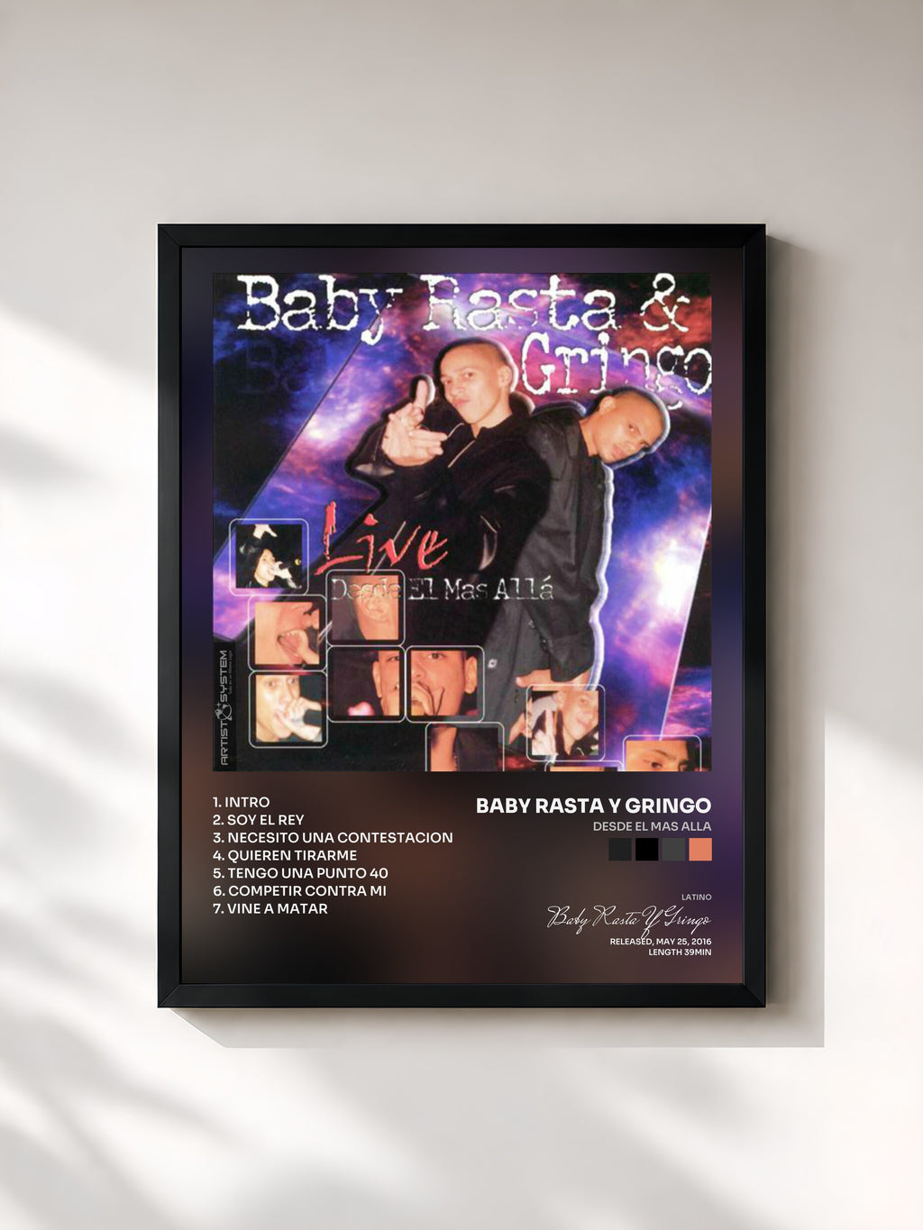 #noir Tableau de l'album Desde el Mas Alla de Baby Rasta Y Gringo, cadre noir, imprimé et encadré en France