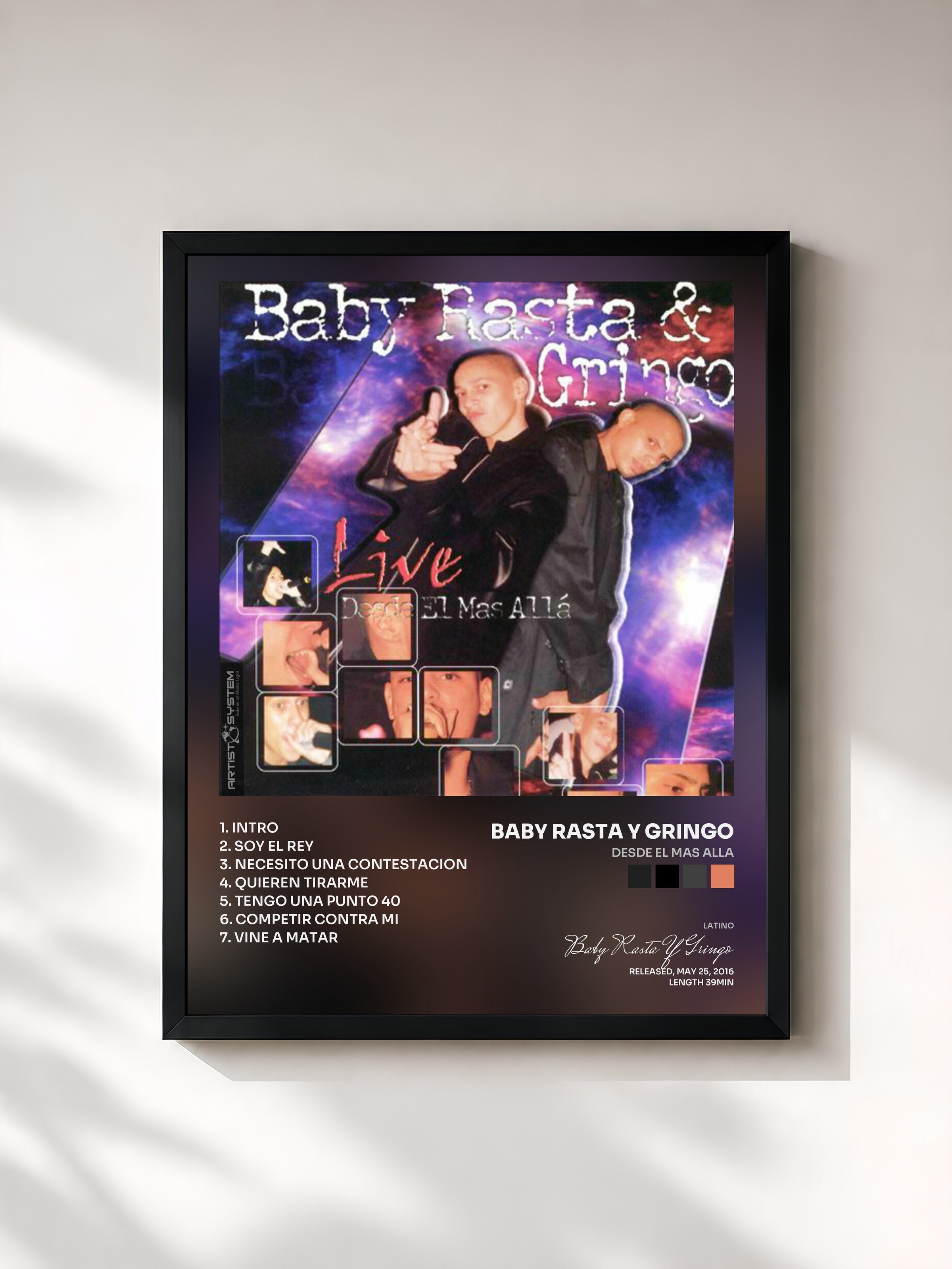 #noir Tableau de l'album Desde el Mas Alla de Baby Rasta Y Gringo, cadre noir, imprimé et encadré en France