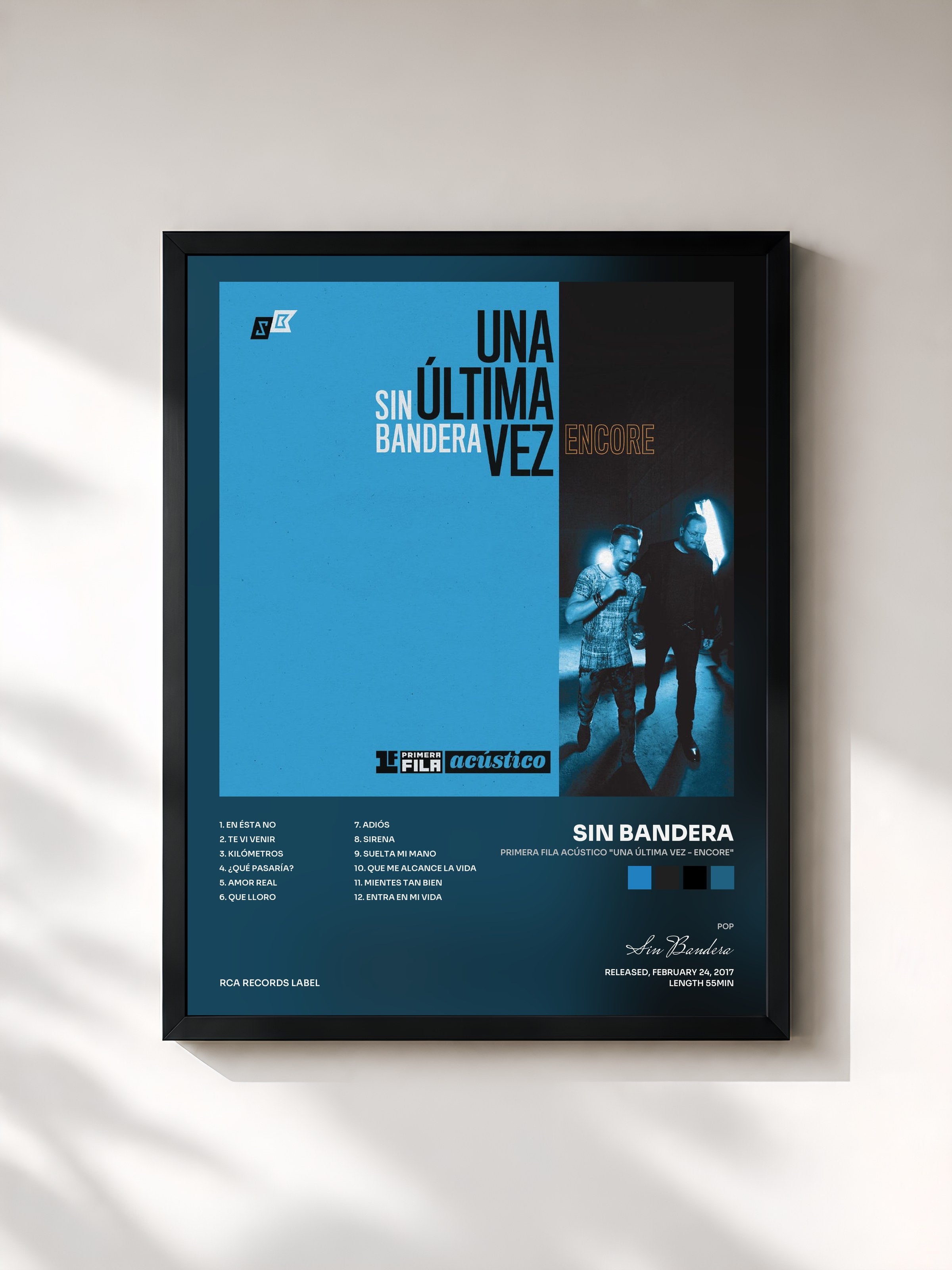 #noir Tableau de l'album Primera Fila Acústico "Una Última Vez - Encore" de Sin Bandera, cadre noir, imprimé et encadré en France